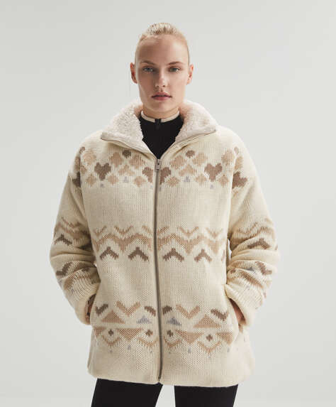 Chunky jacquard knit padded jacket