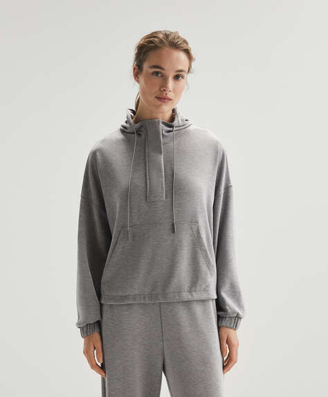 Sweatshirt i soft-touch modal med lynlås
