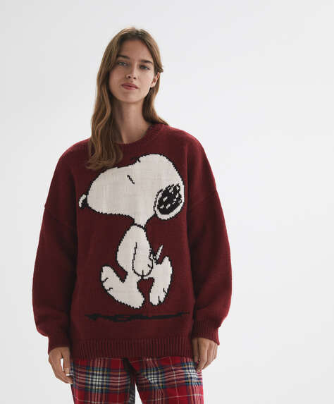 Pullover oversize in maglia con Snoopy