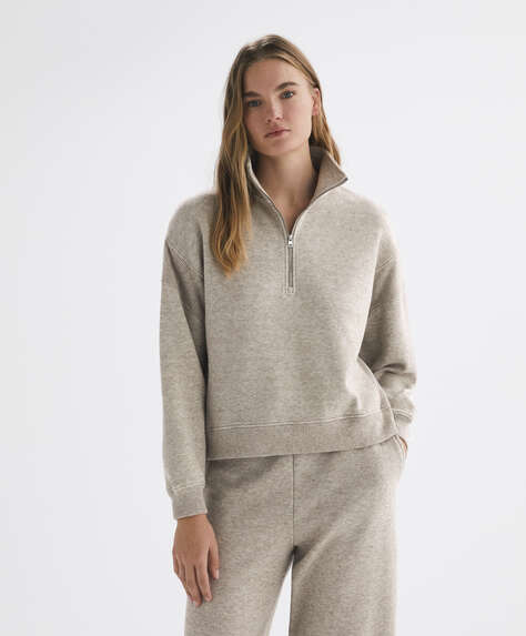 Knit jumper with raised neck