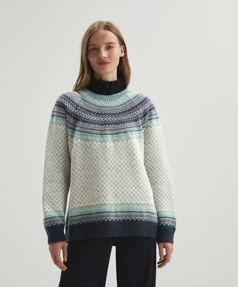 Sweater i jacquardstrik med pyntestriber