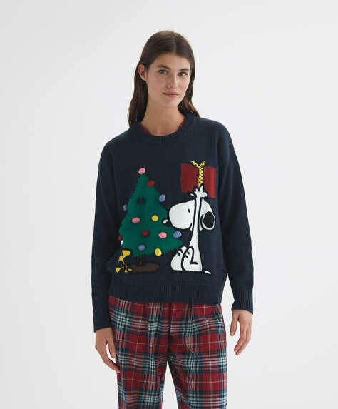 Pullover in maglia con Snoopy e nappine