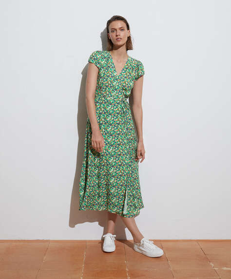 Langes Kleid mit Vintage-Blümchen