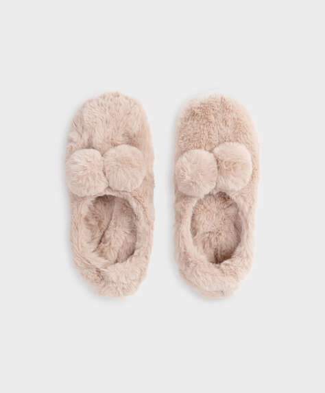 Pompom faux-fur slippers