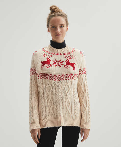 Cable knit reindeer jumper