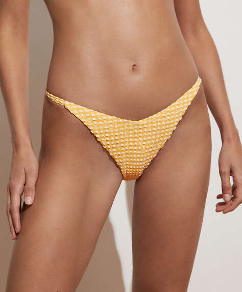 Gingham strappy V-cut Brazilian bikini briefs