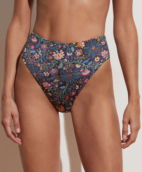 High waisted bikini briefs with ditsy floral paisley print