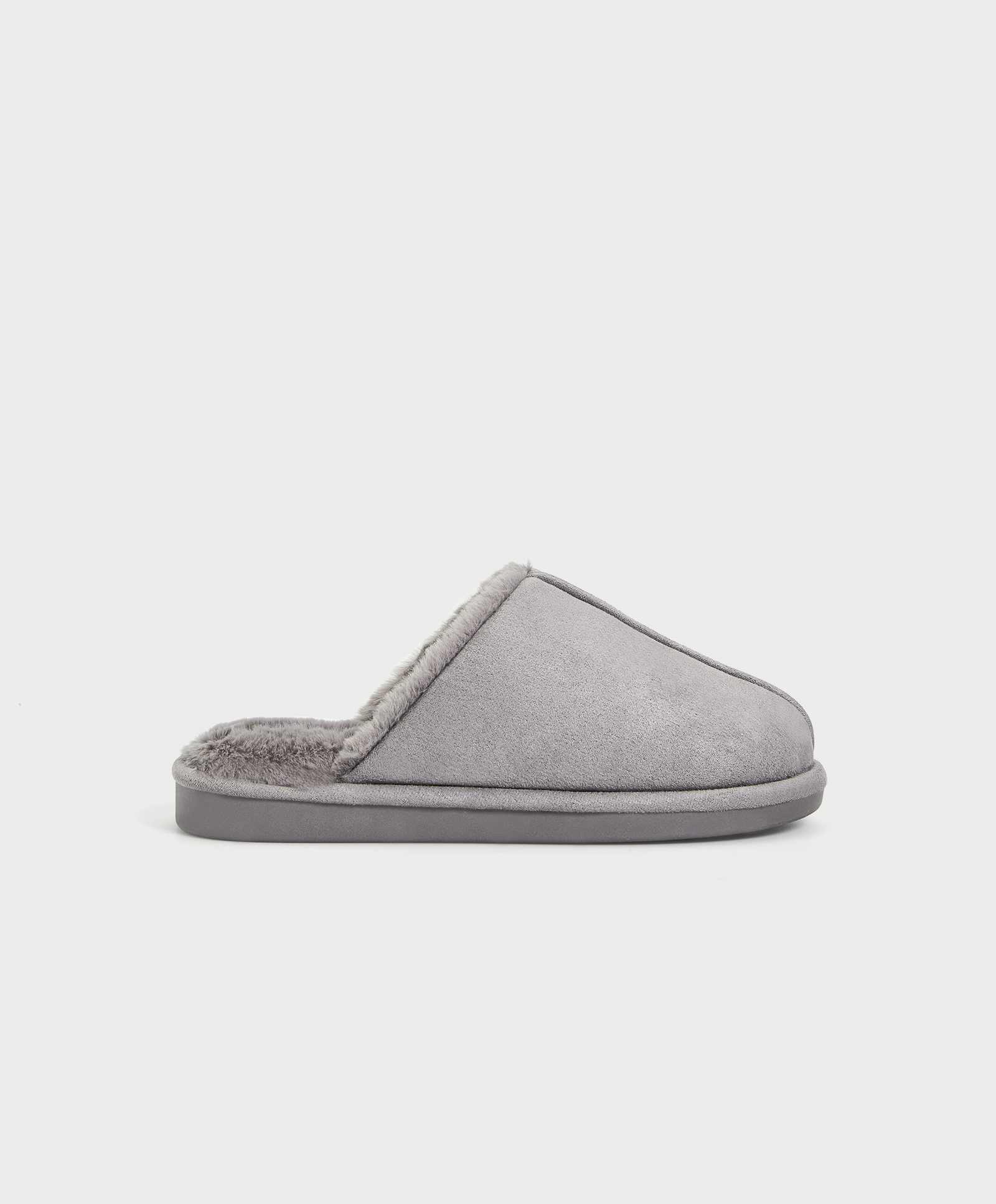 Grey furry trim slippers