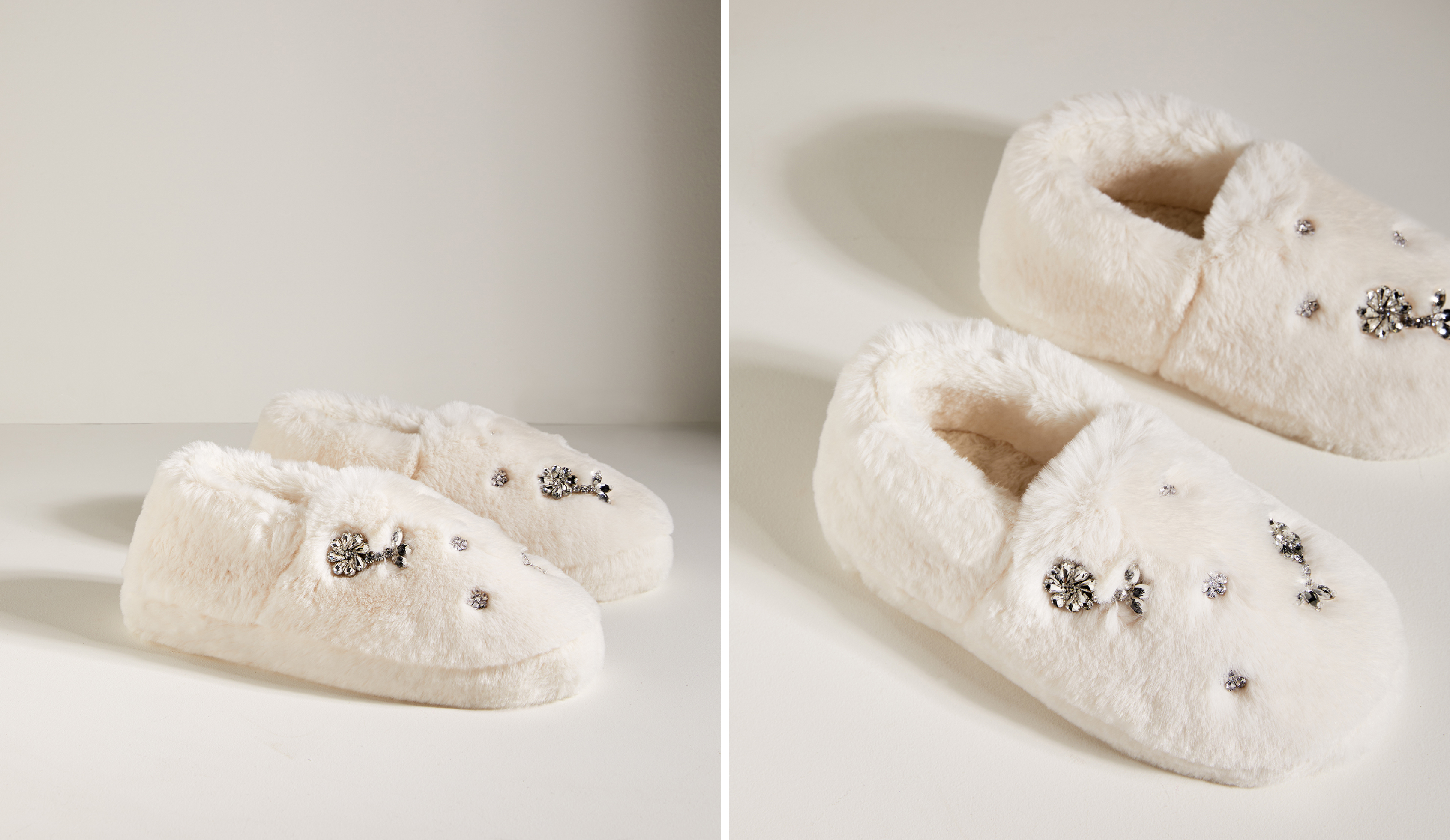 Jewel faux fur closed slippers