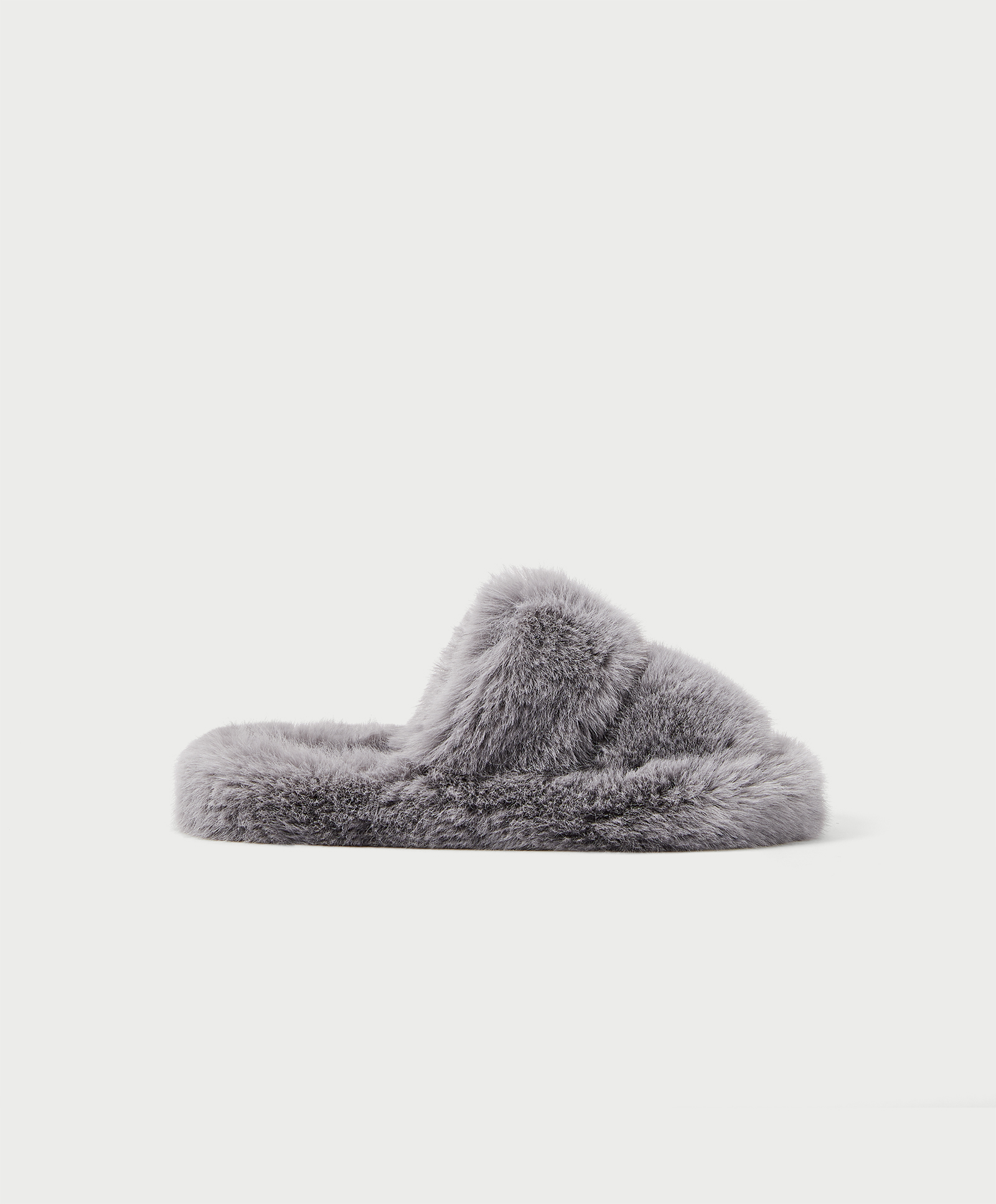 Faux fur-effect double-strap slippers