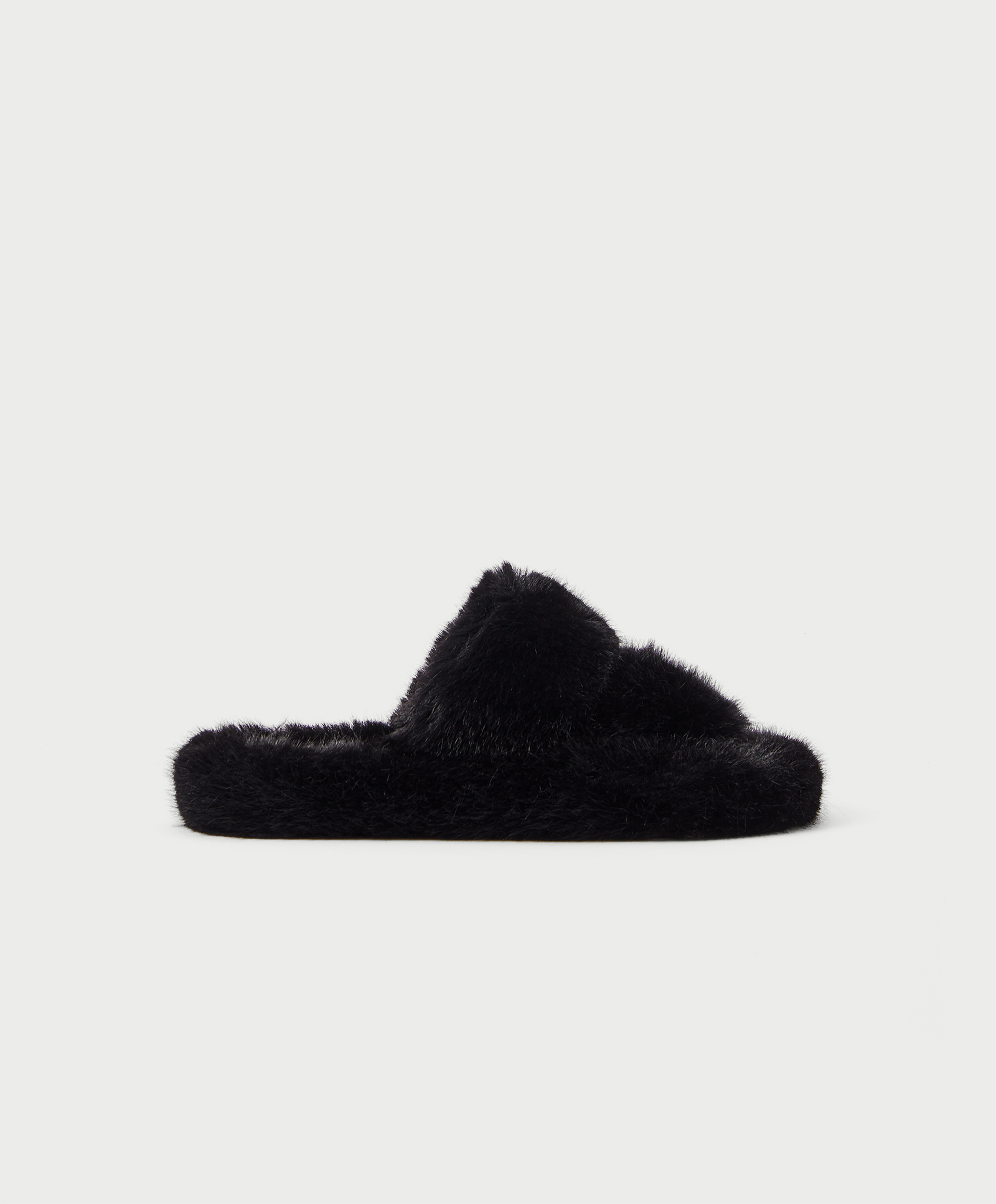 Faux fur-effect double-strap slippers