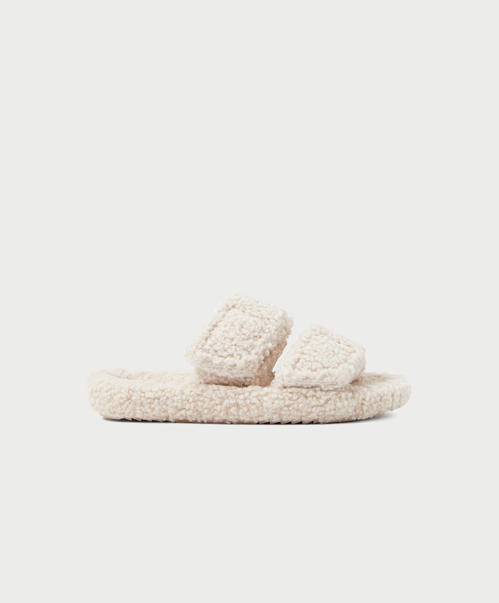 Faux shearling-effect two-strap slippers