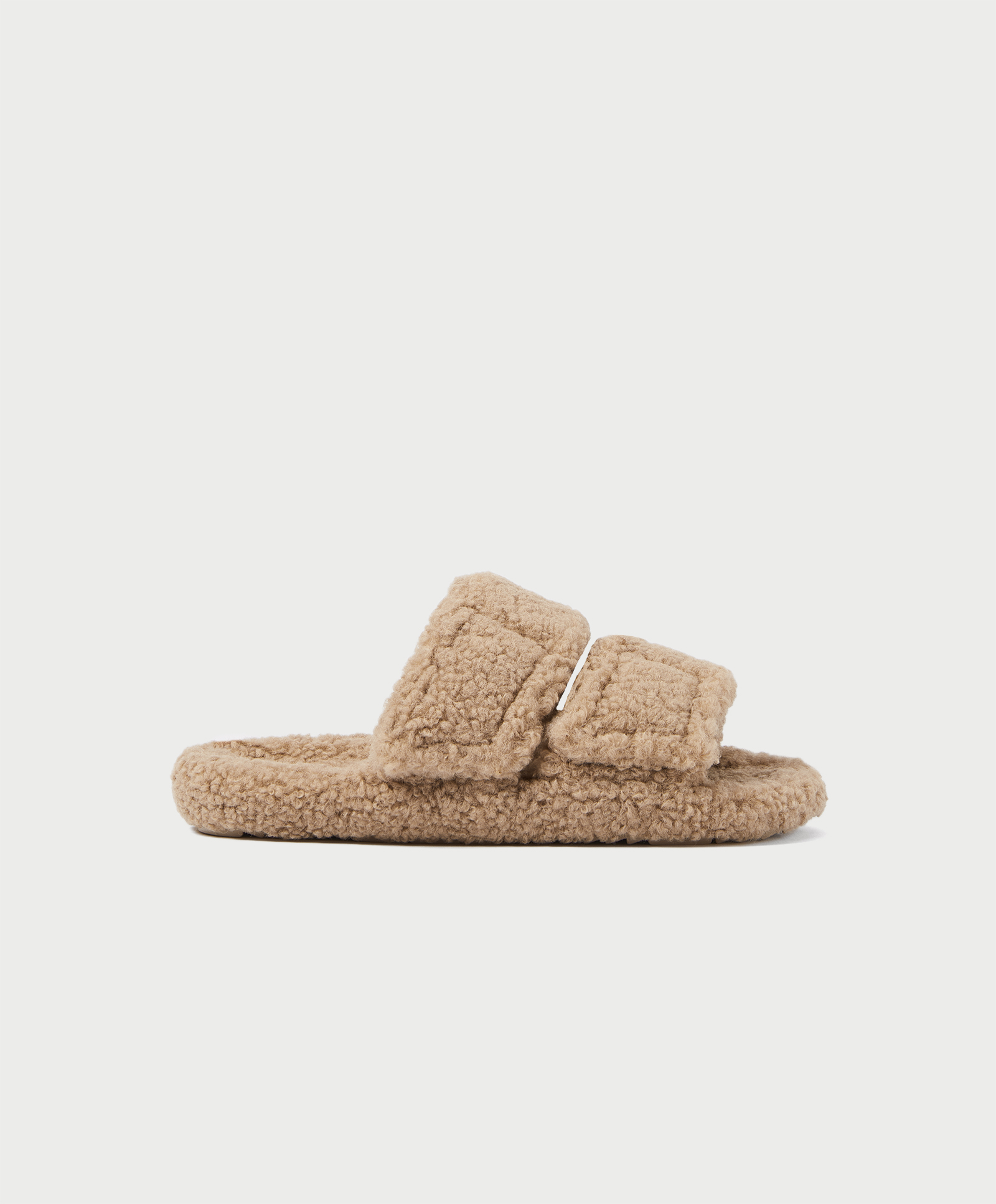 Faux shearling-effect two-strap slippers