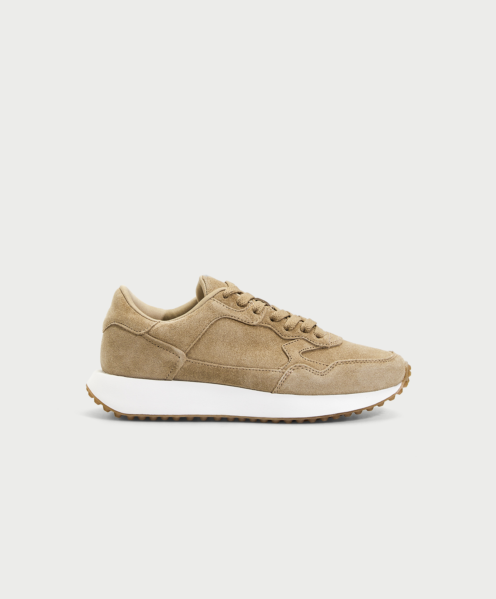 Camel split-leather trainers