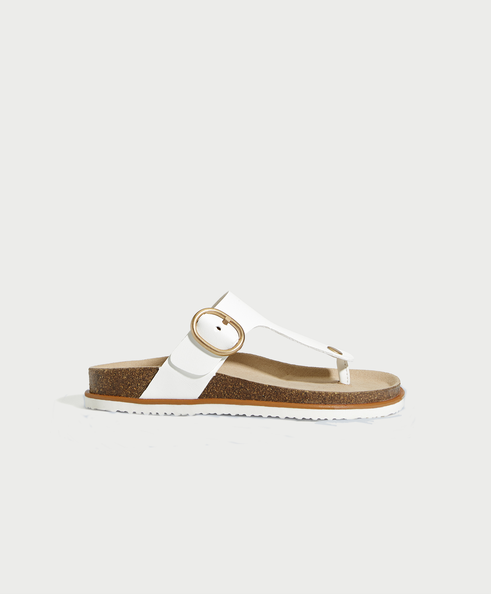 White buckle thong sandals