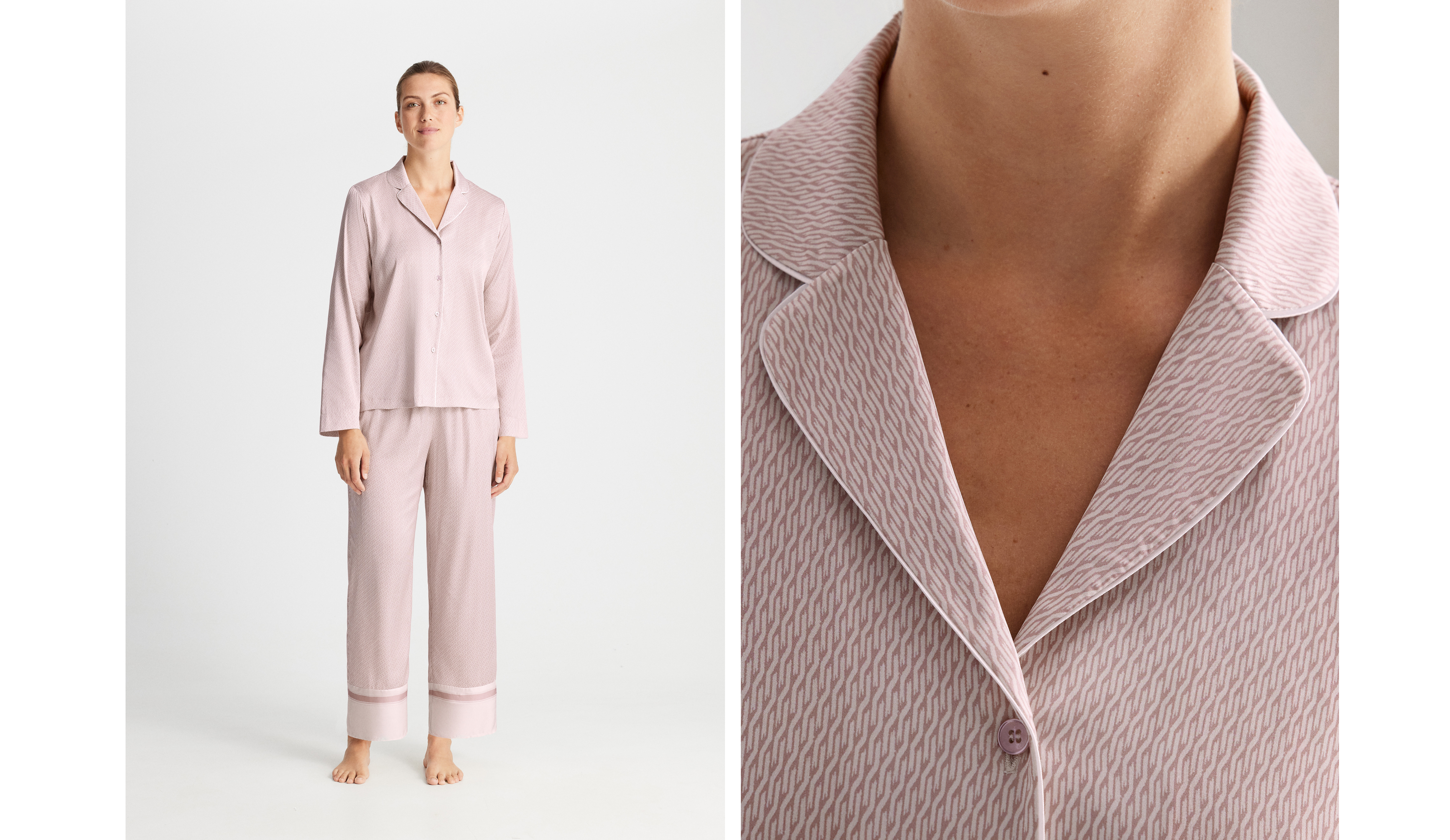 Zweiteiliger langer Hemdpyjama, satiniert und mit Print