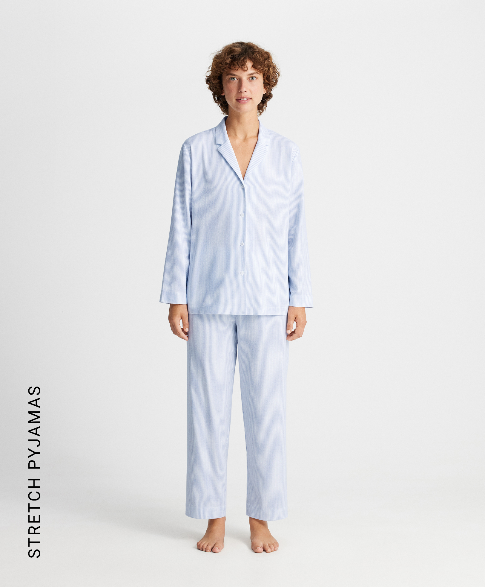Длинная пижама с рубашкой в полоску из эластичной ткани Stretch