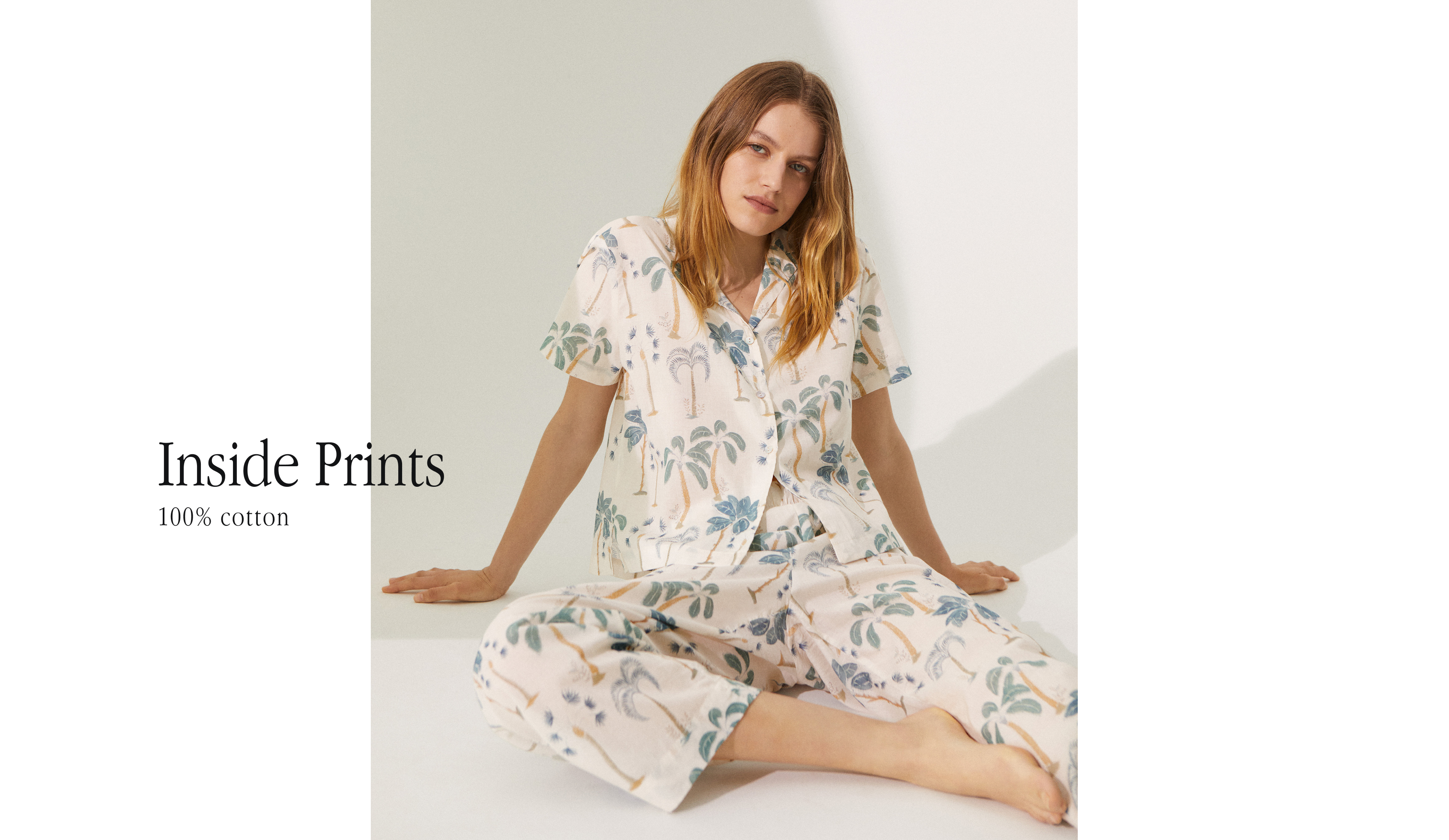 Pyjama chemise manches longues 100 % coton à palmiers