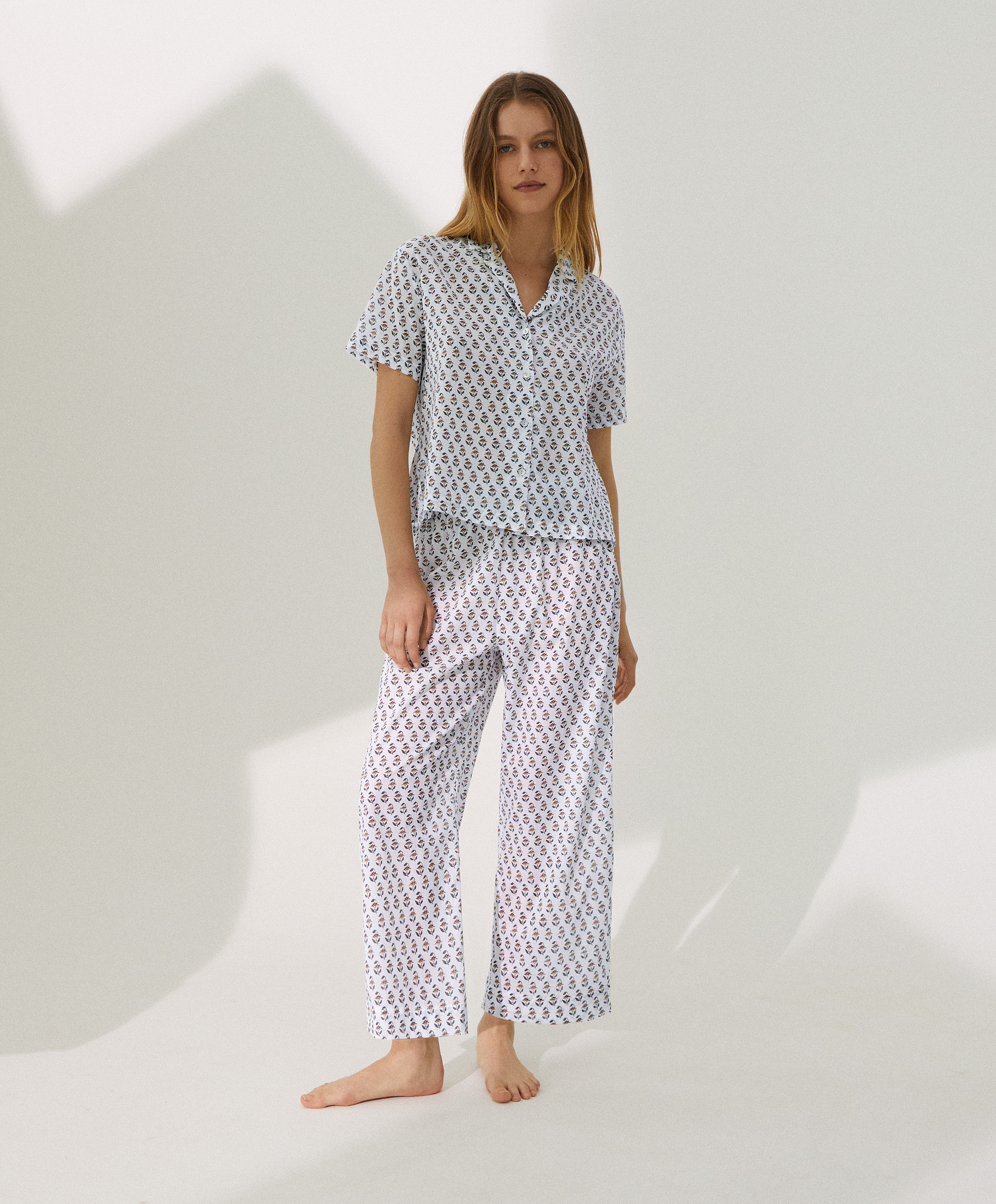 Completo pigiama stile camicia lunga 100% cotone