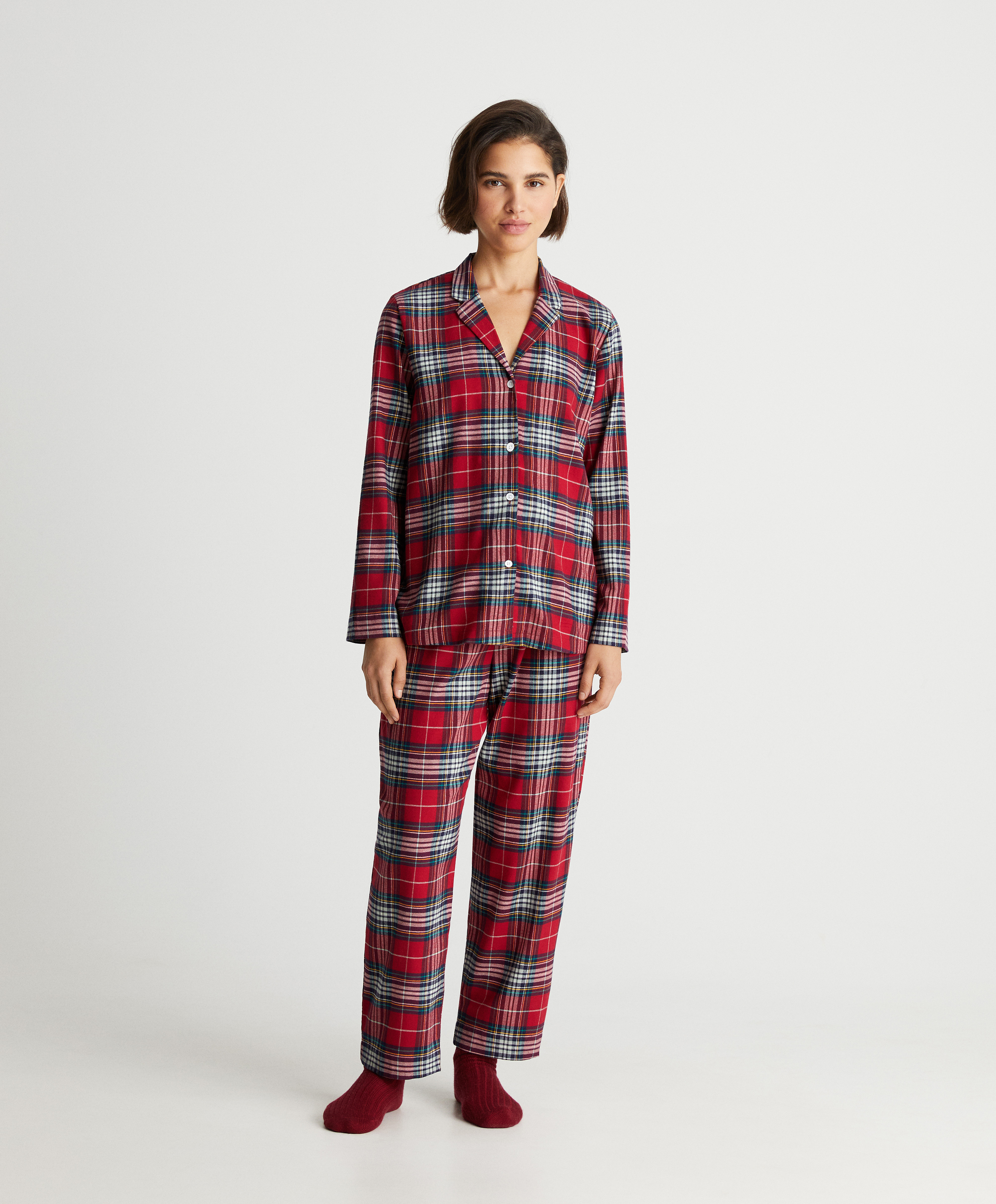 Pyjama long à carreaux en coton
