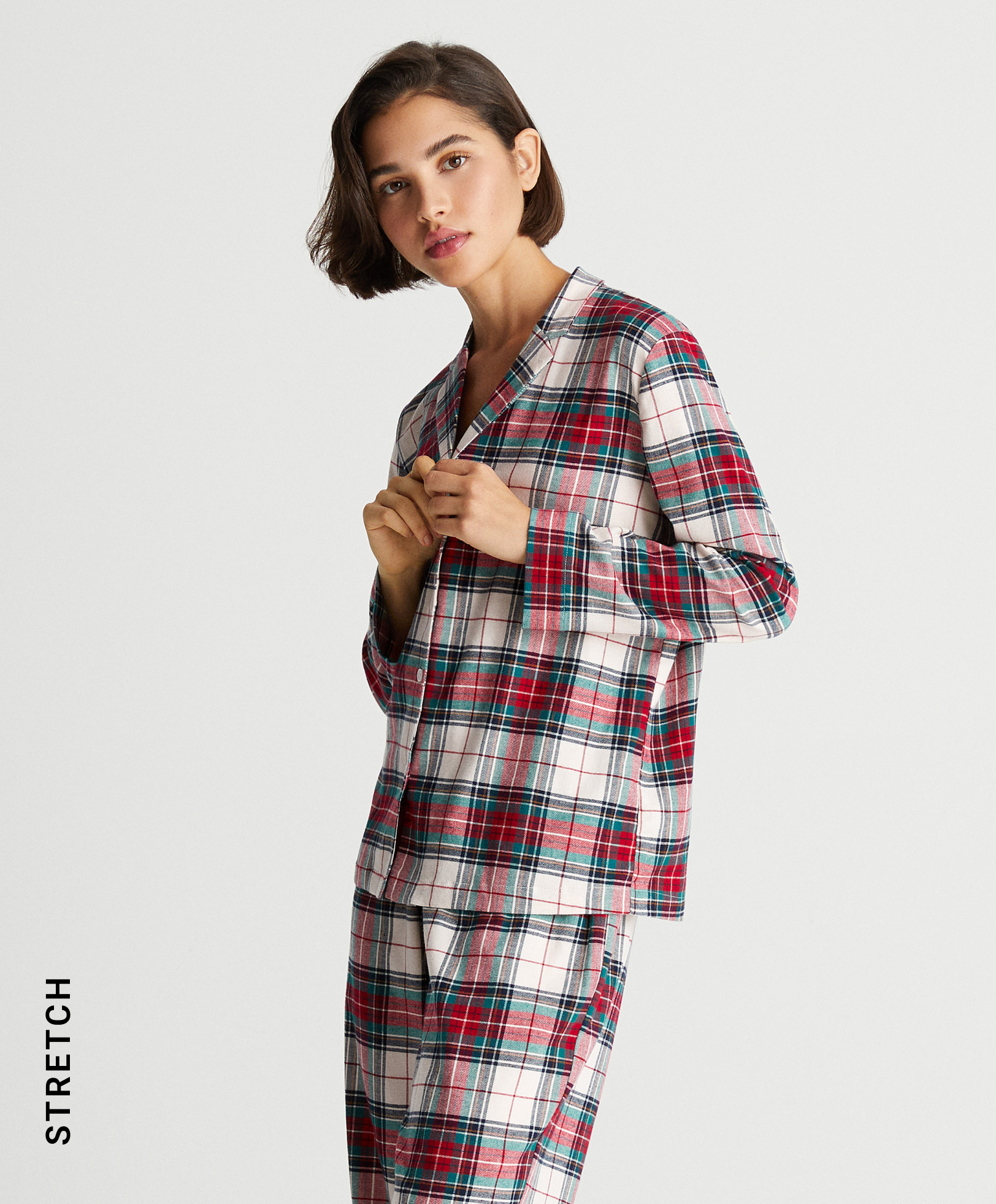 Pyjama long à carreaux en coton extensible