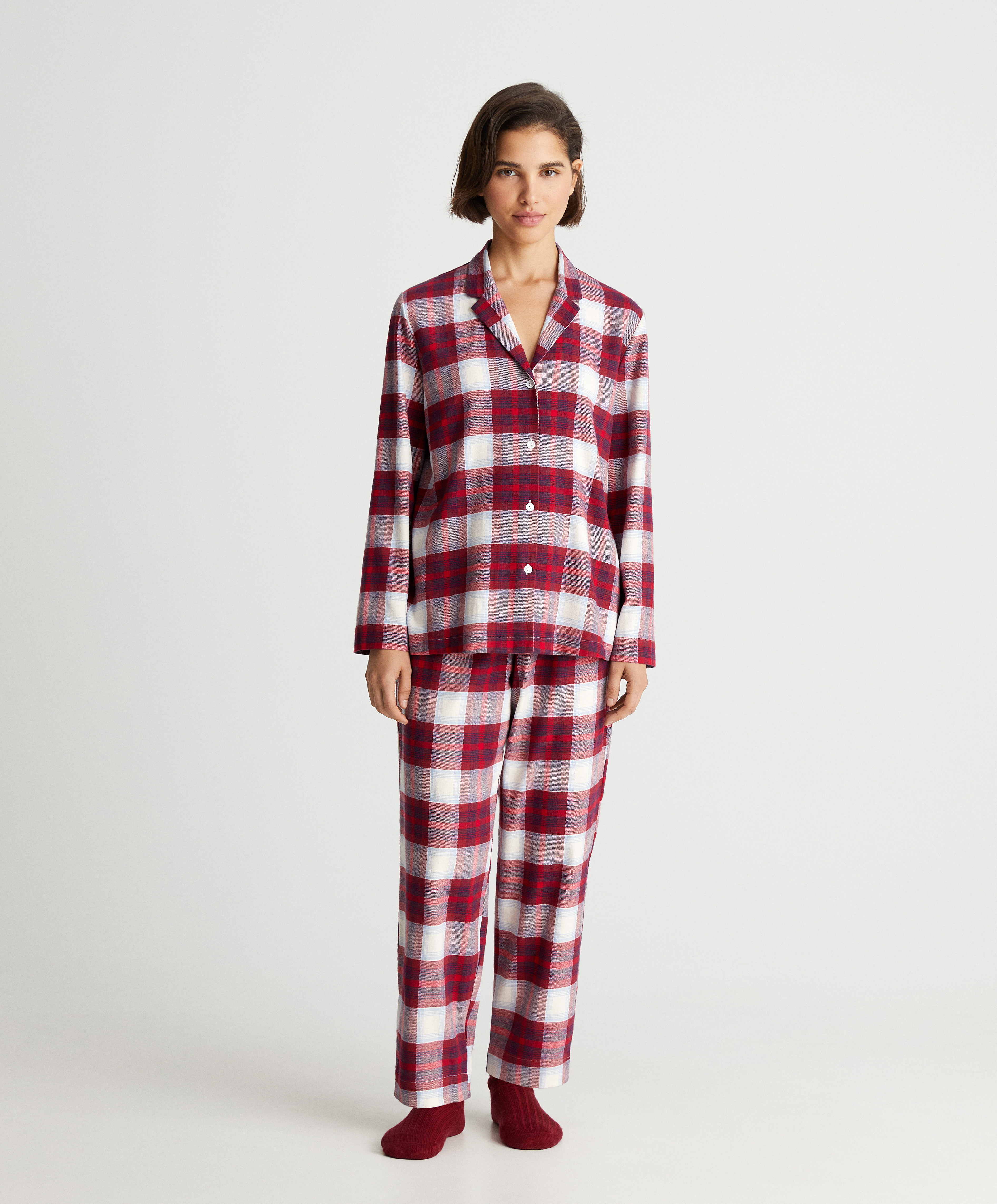 Zweiteiliger langer Extrawarm-Hemdpyjama mit Karomuster