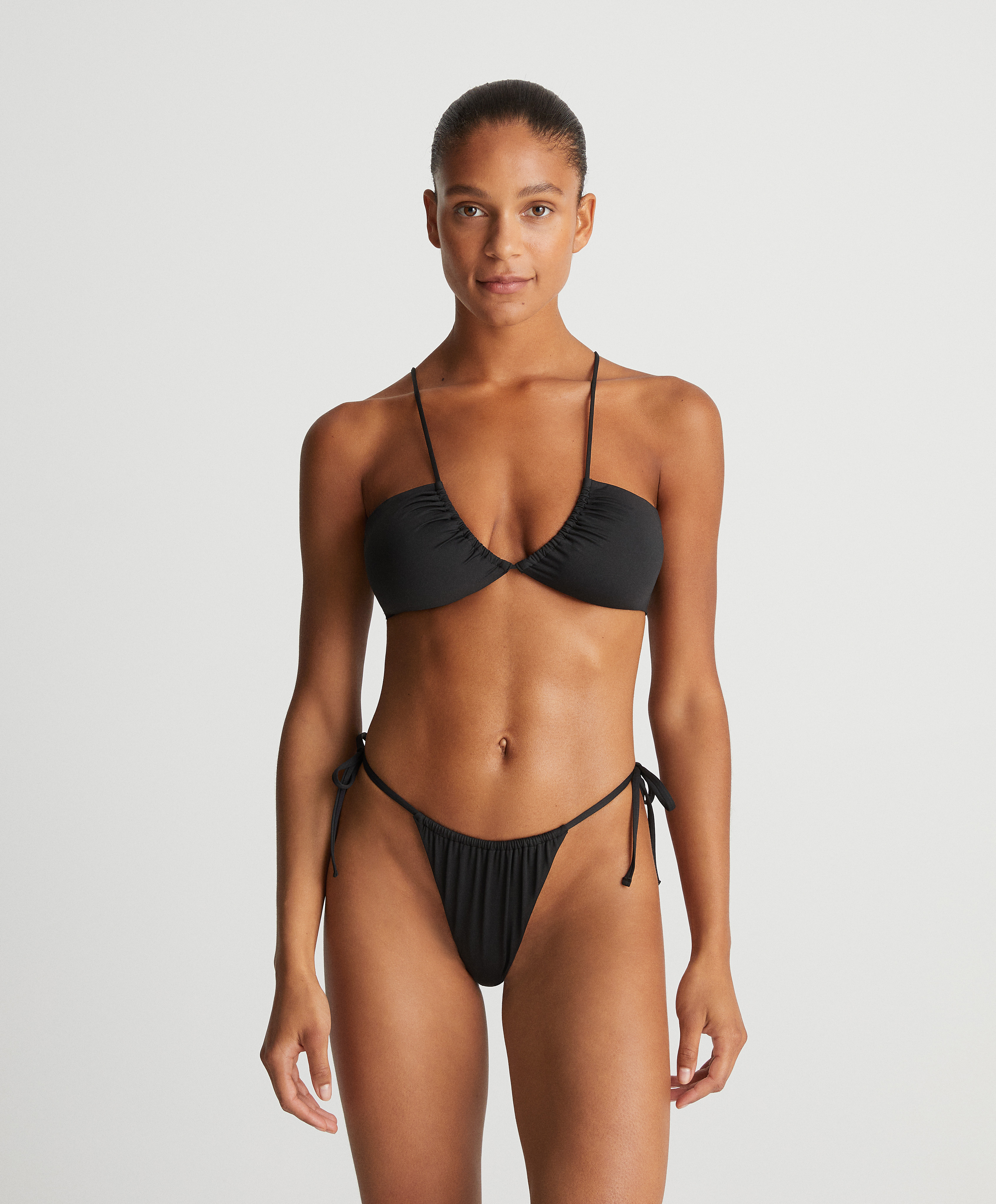 Bandeau bikini top and slim Brazilian briefs