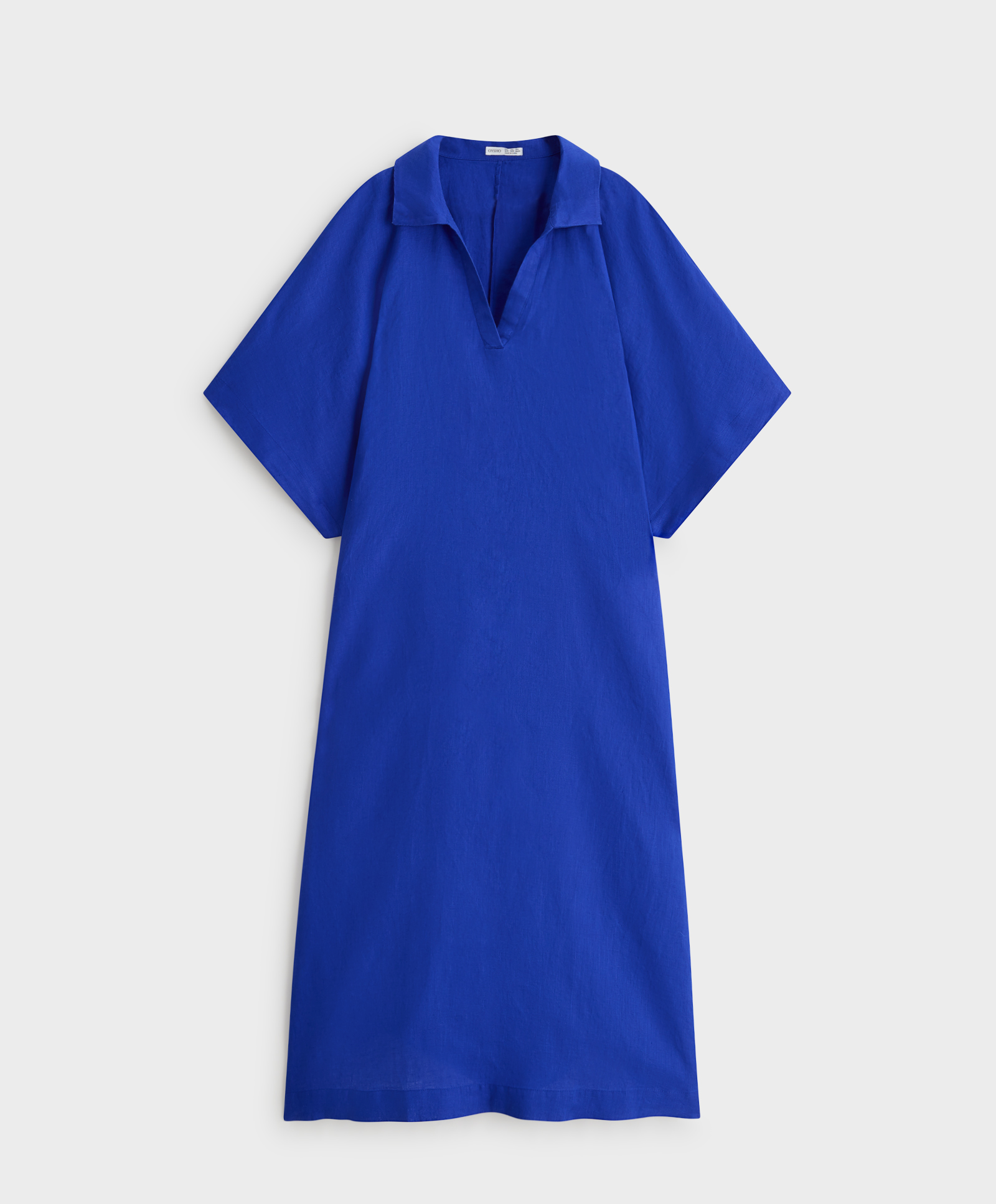 فستان تونيك بياقة بولو على شكل V مصنوع 100% من الكتان