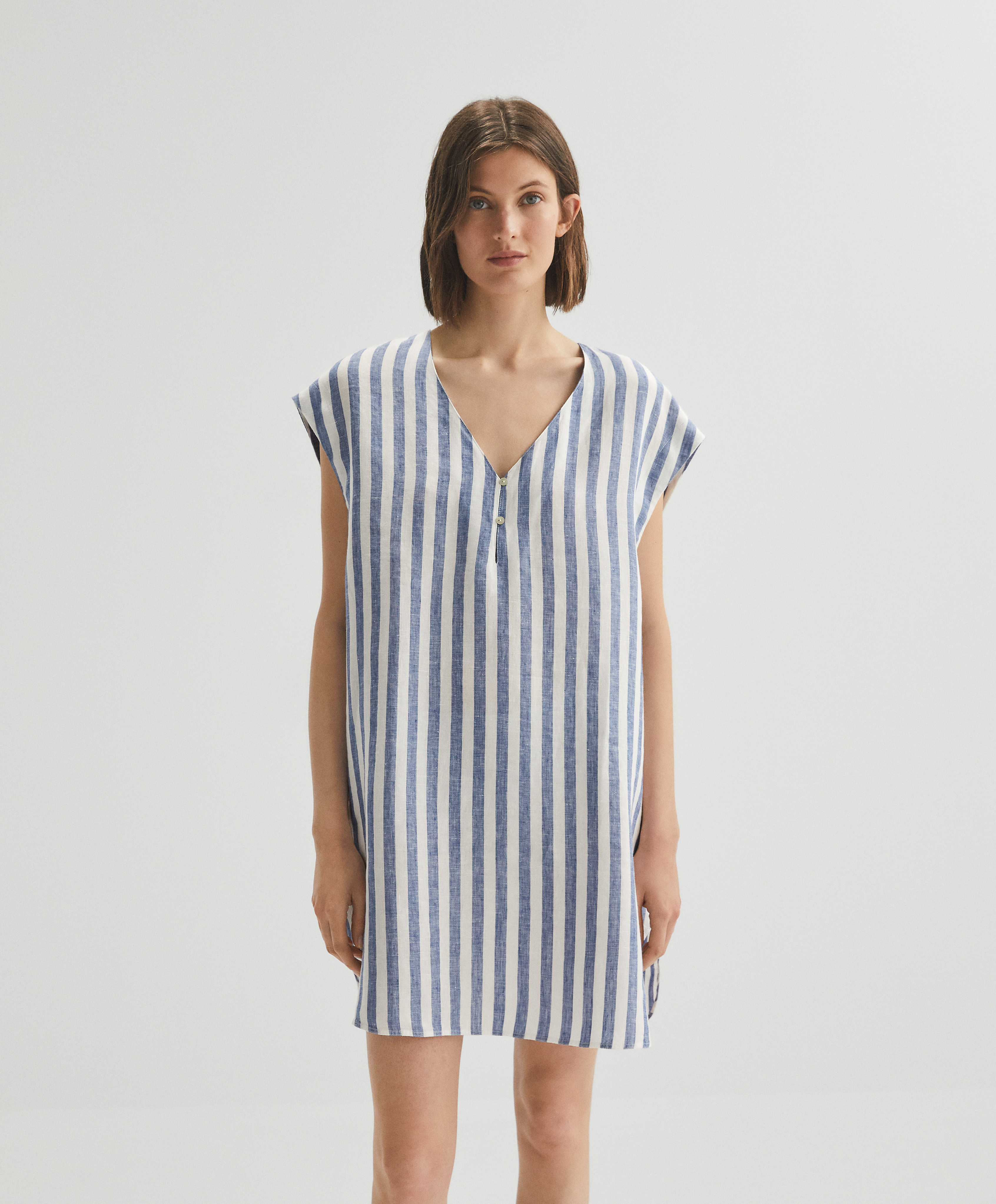 Stripe 100% linen short tunic dress