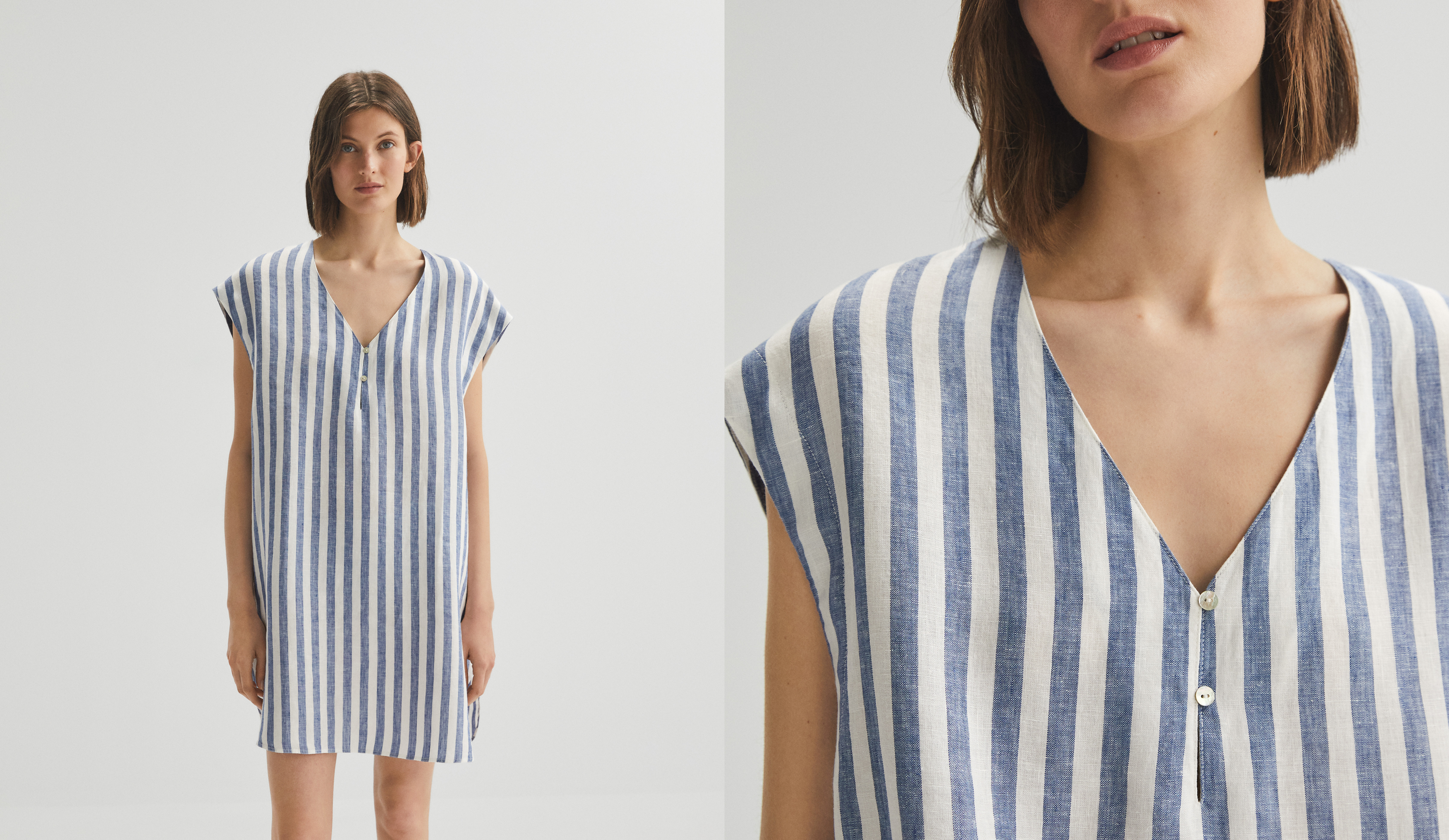 Stripe 100% linen short tunic dress