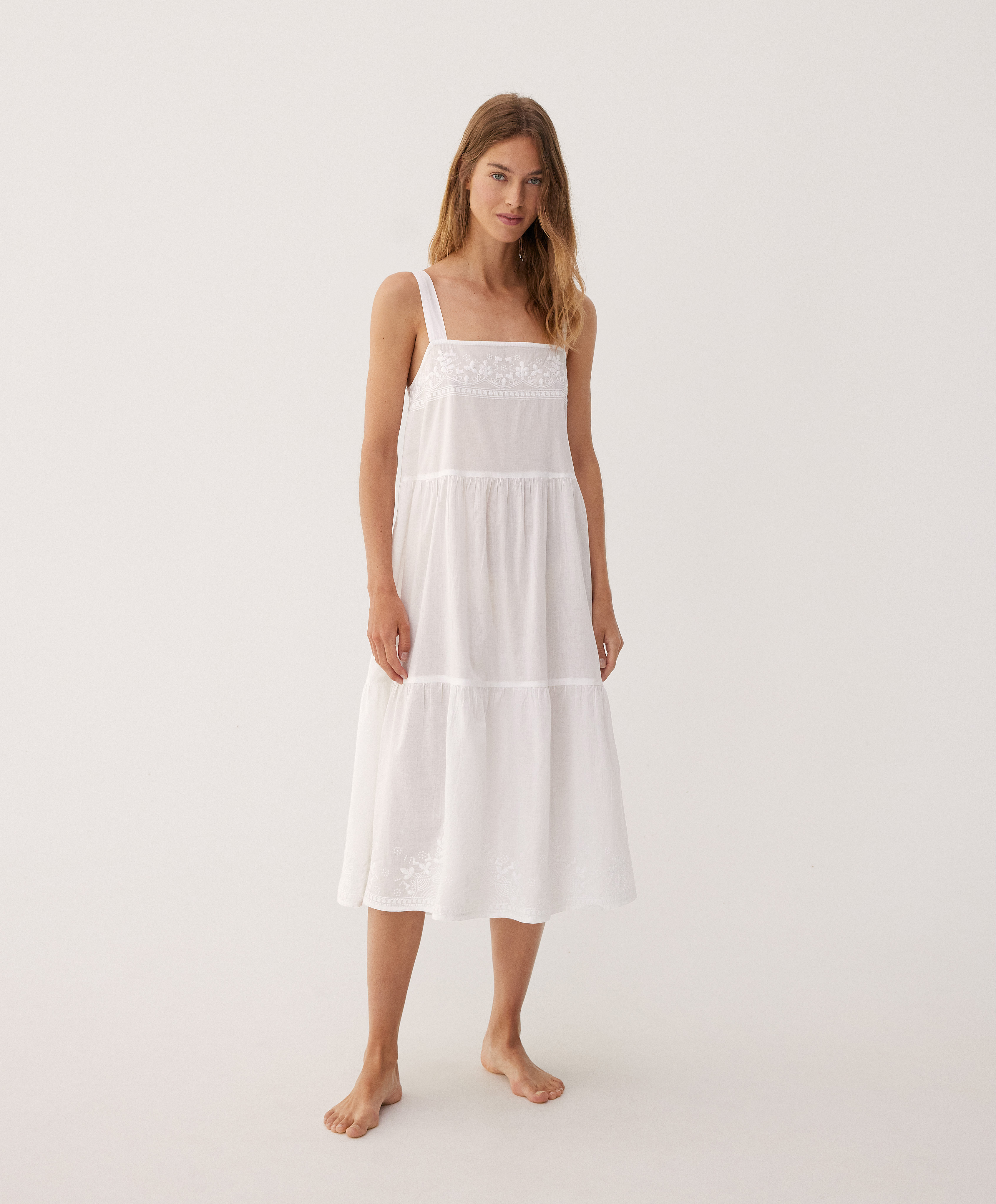 Indian embroidery strappy midi nightdress