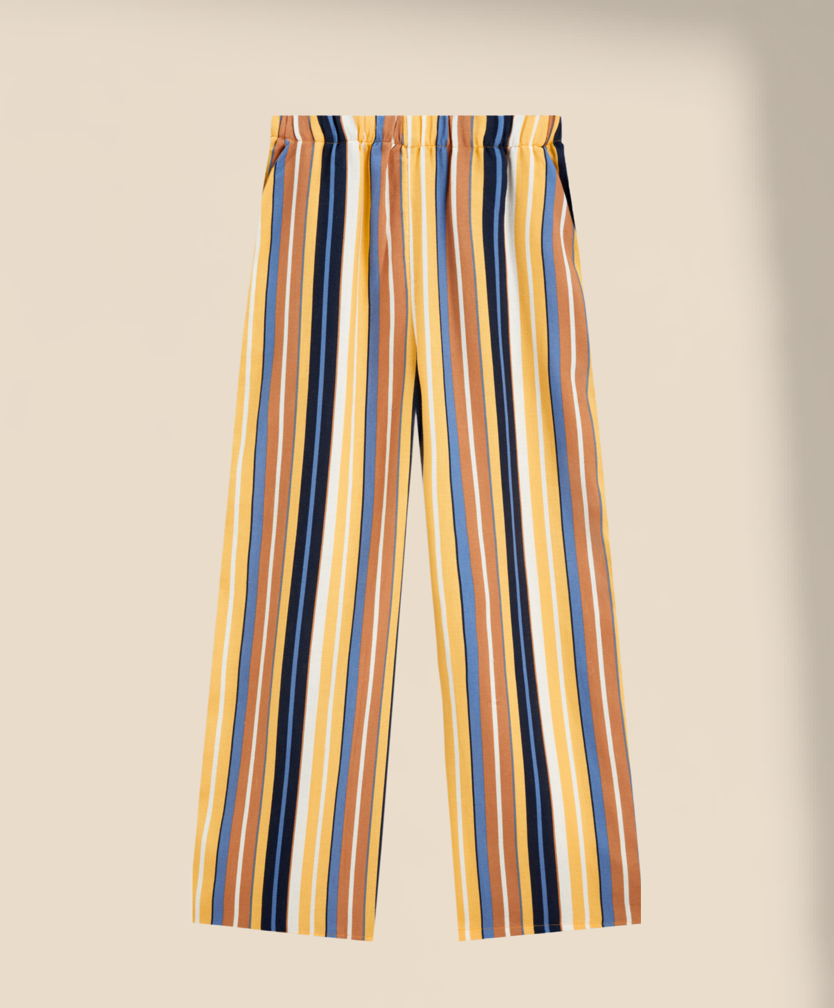 Pantalon long à rayures en coton et lin