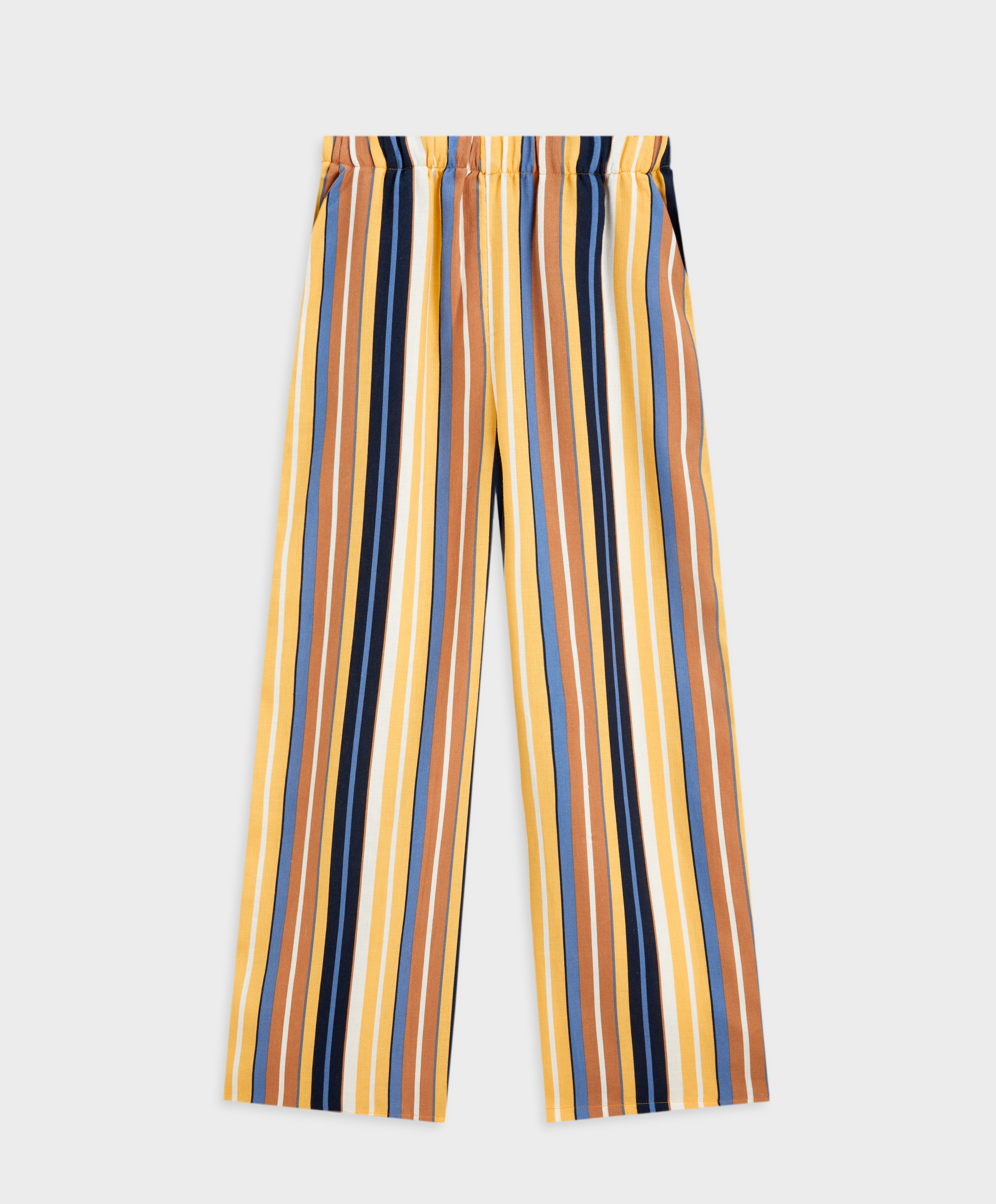 Pantalon long à rayures en coton et lin