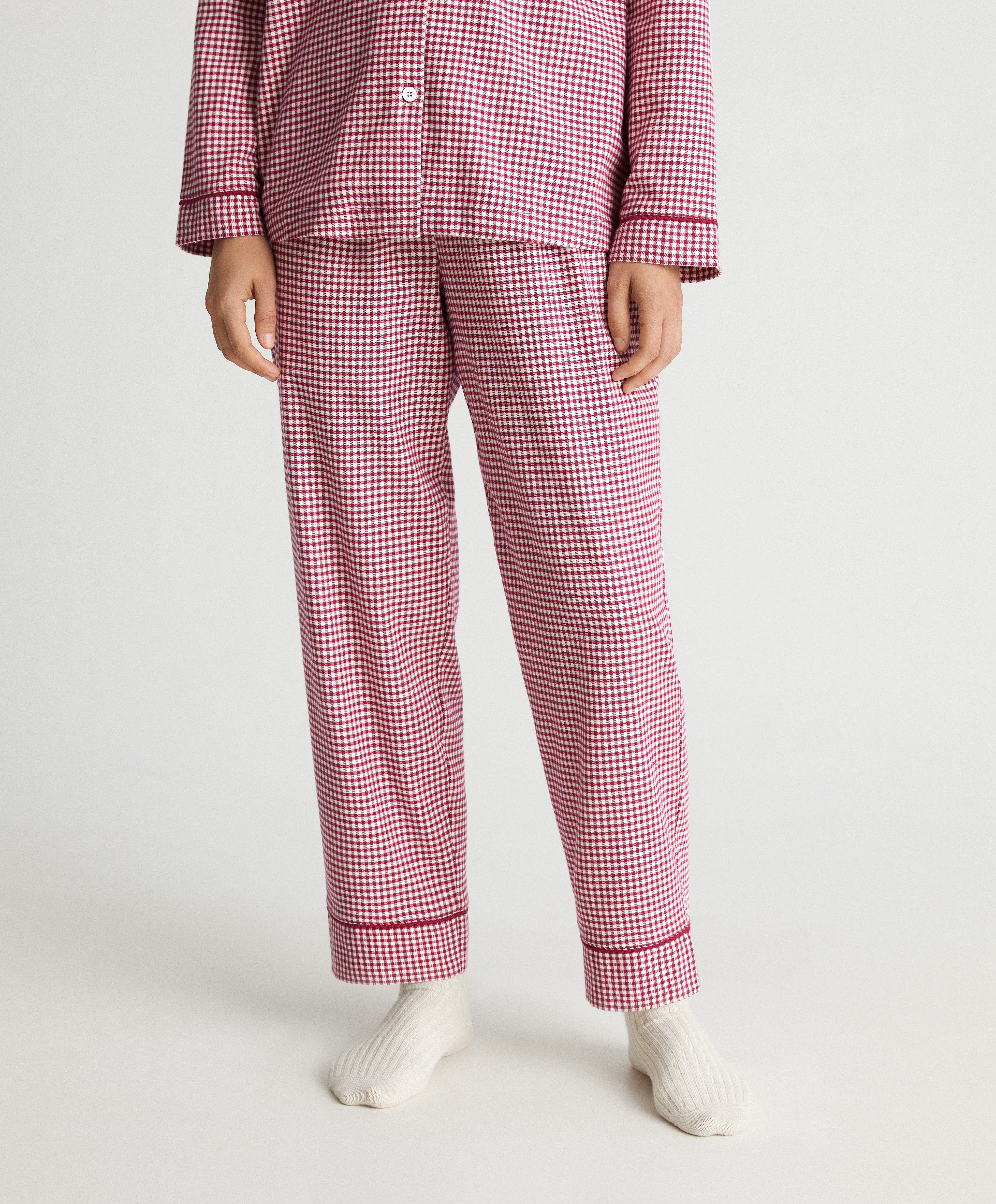 Stretch cotton gingham trousers