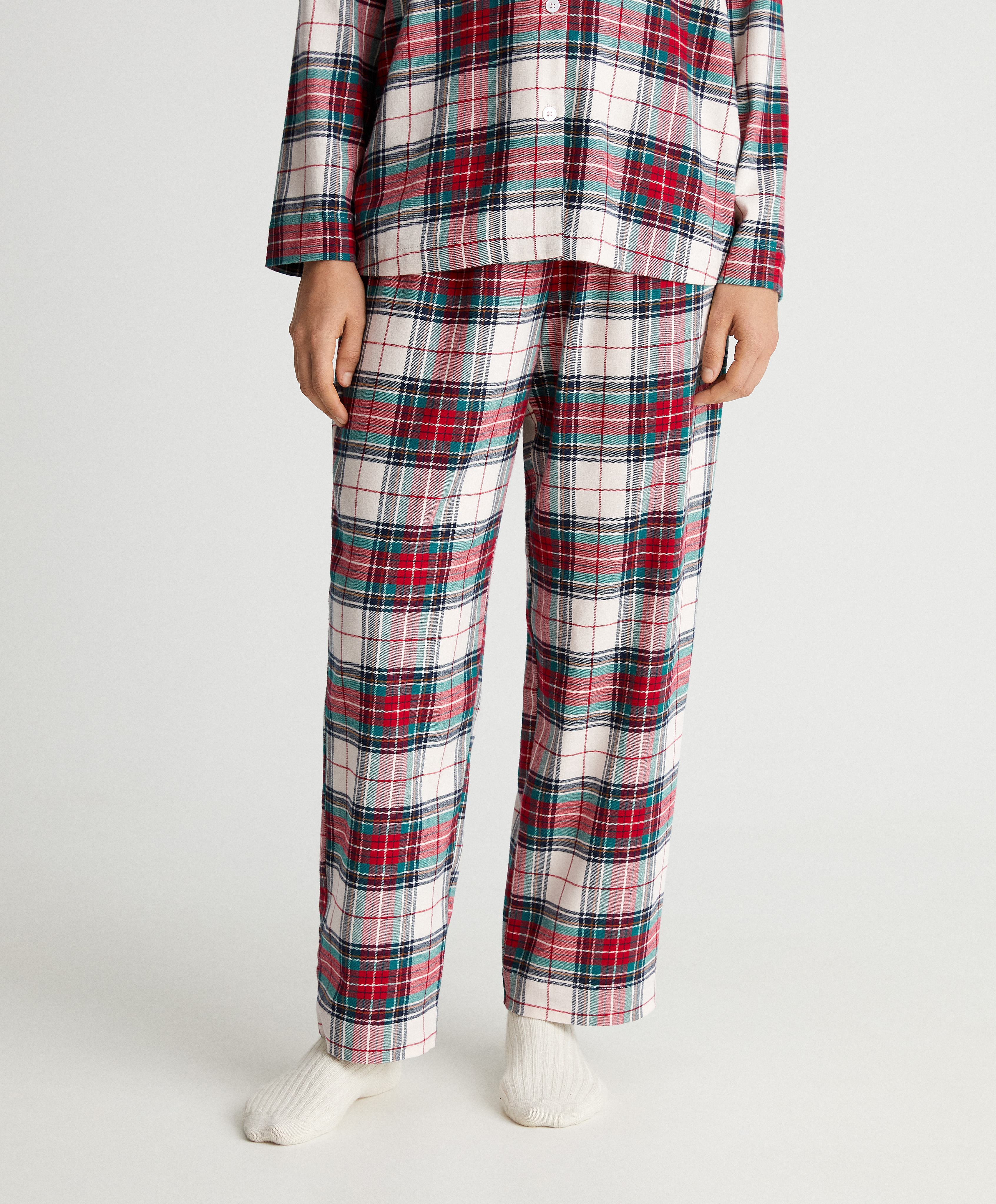 Stretch cotton check trousers