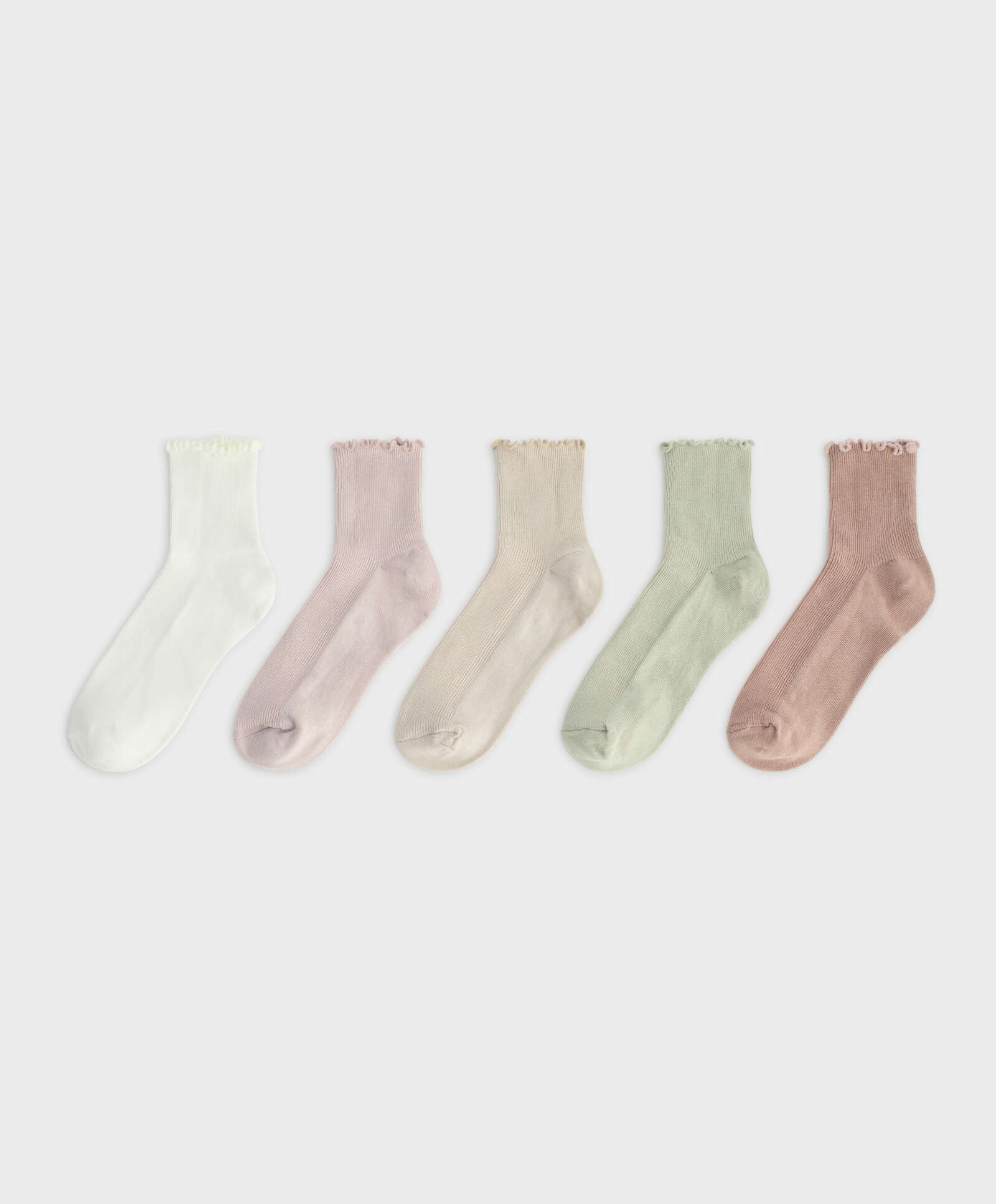 5 Paar viertellange Socken aus einem Baumwoll-Mix mit Kräuselsaum