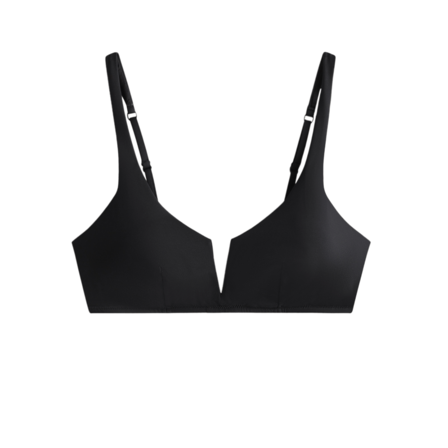 Halterneck-style bikini top with “V” neckline