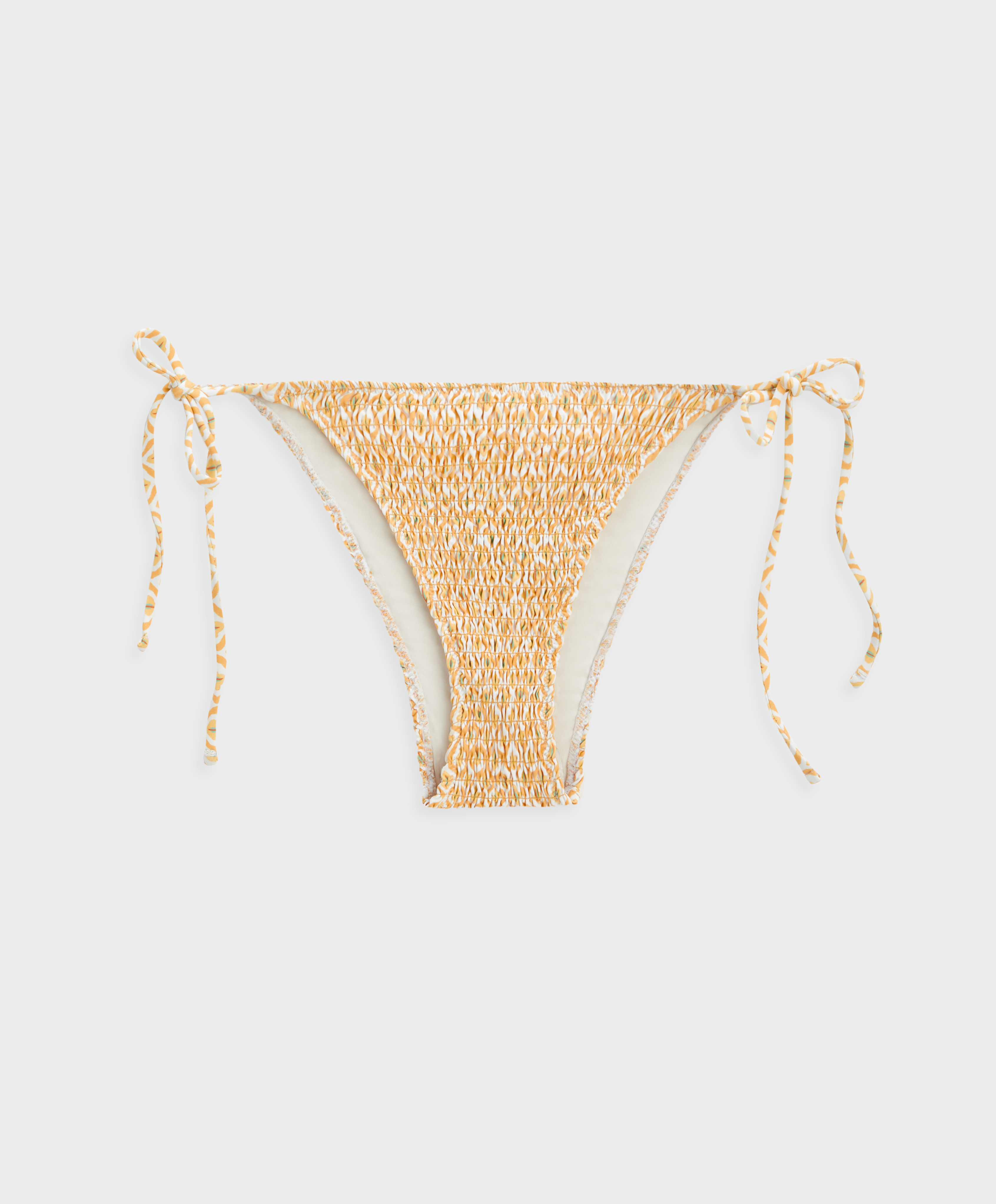 Medium-Coverage-Bikinislip mit Bindedetails aus Smock-Material mit Ornamenteprint