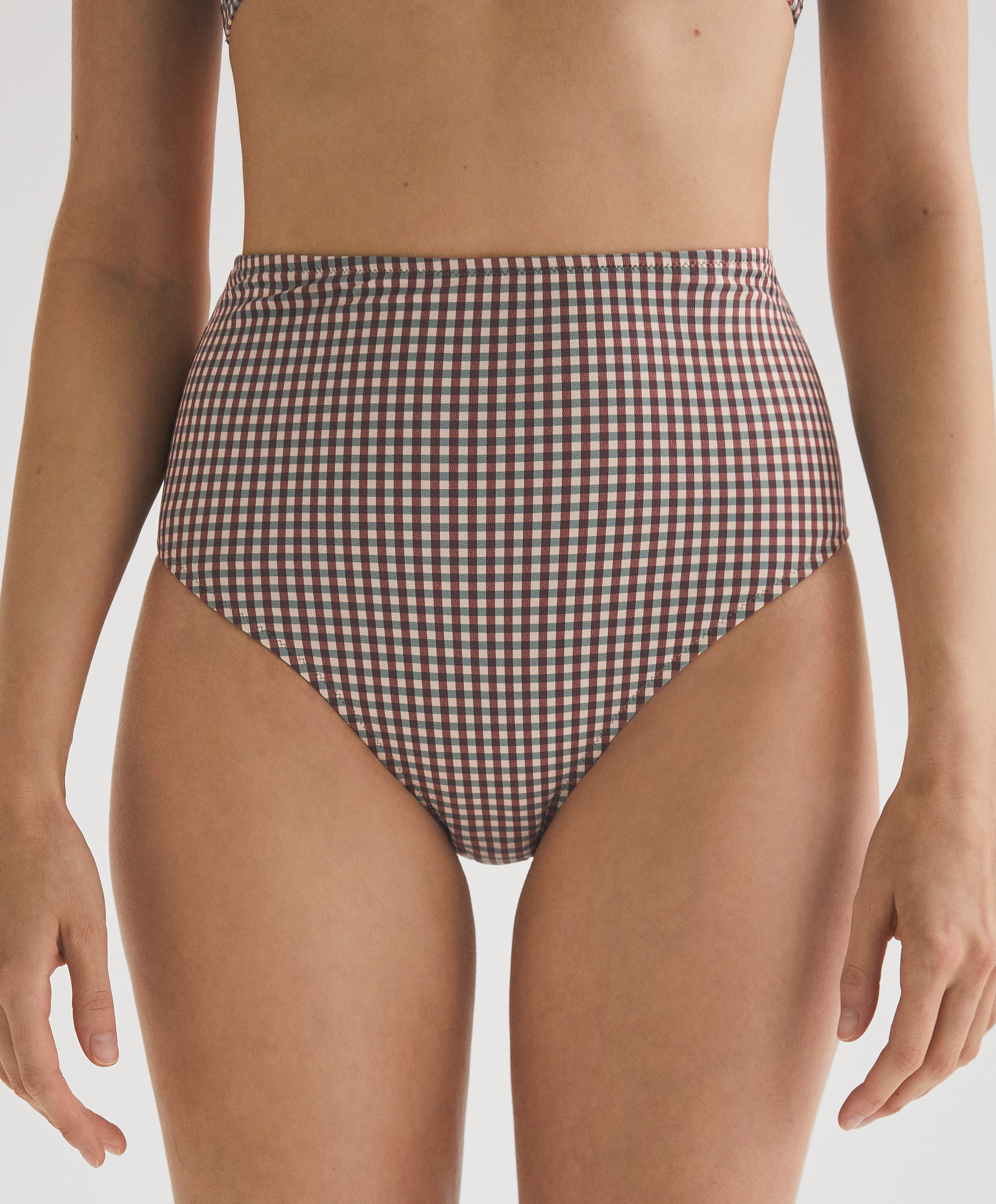 Gingham high-waisted bikini briefs