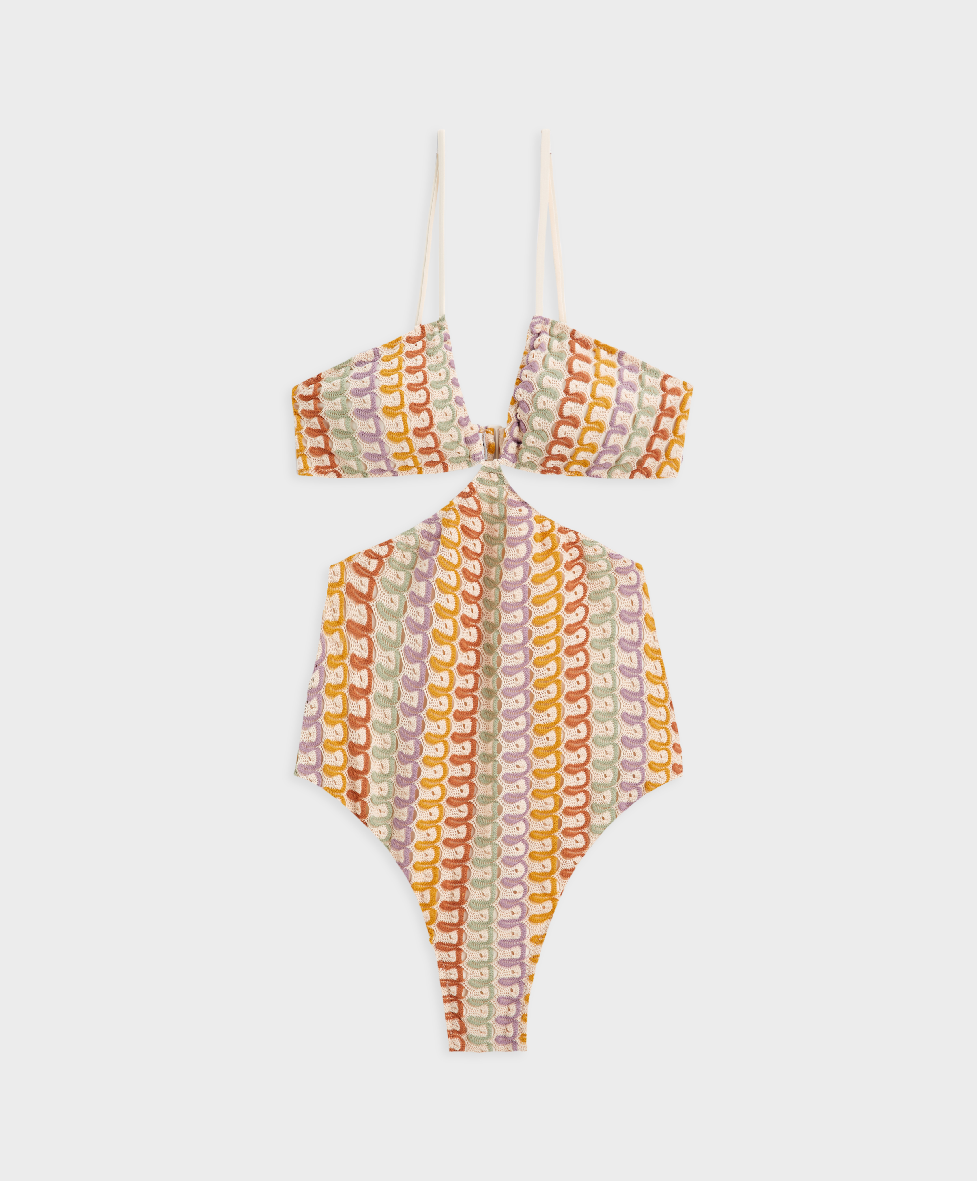 Bandeau-Badeanzug aus buntem Crochet