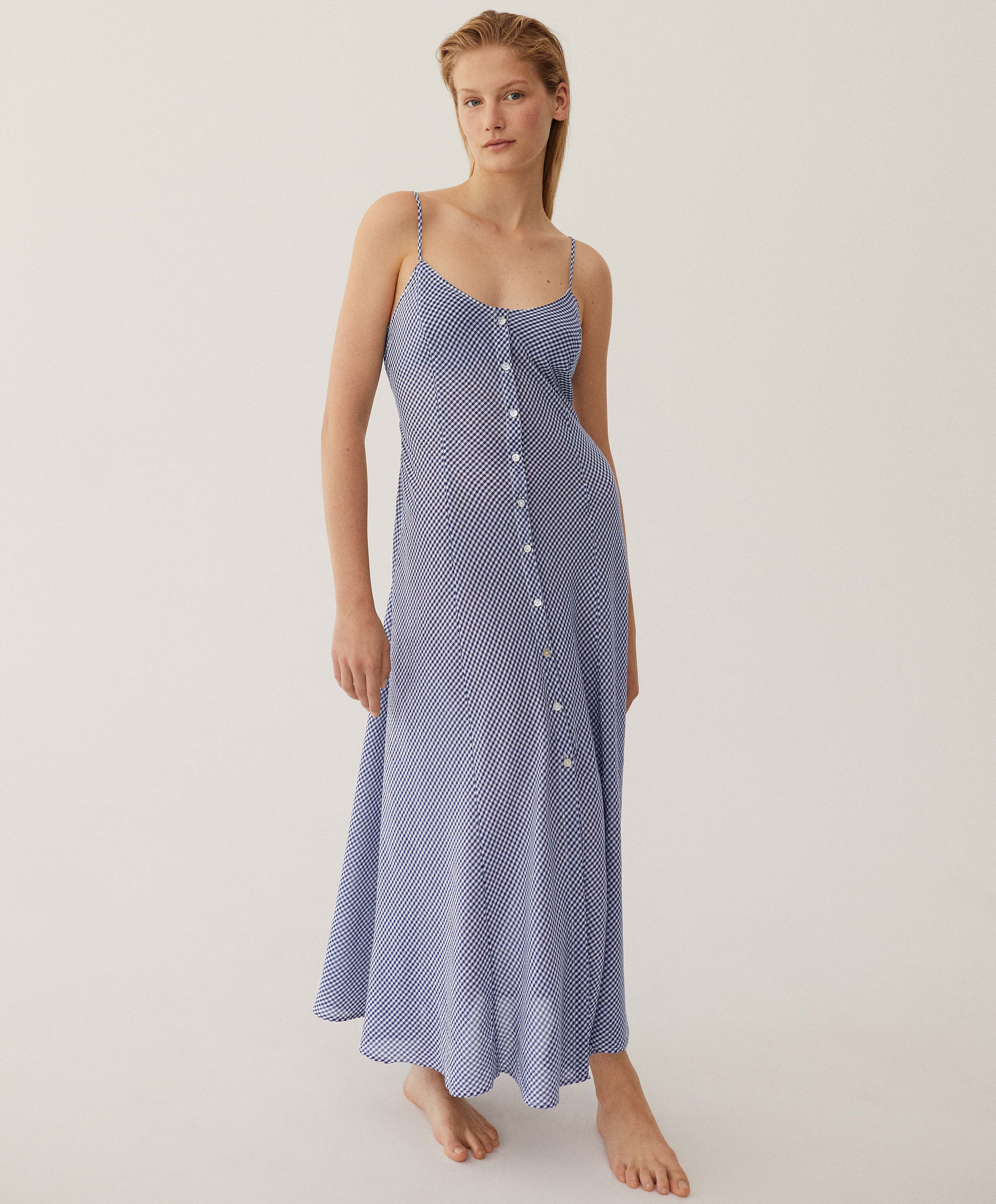 Strappy 100% cotton gingham dress 