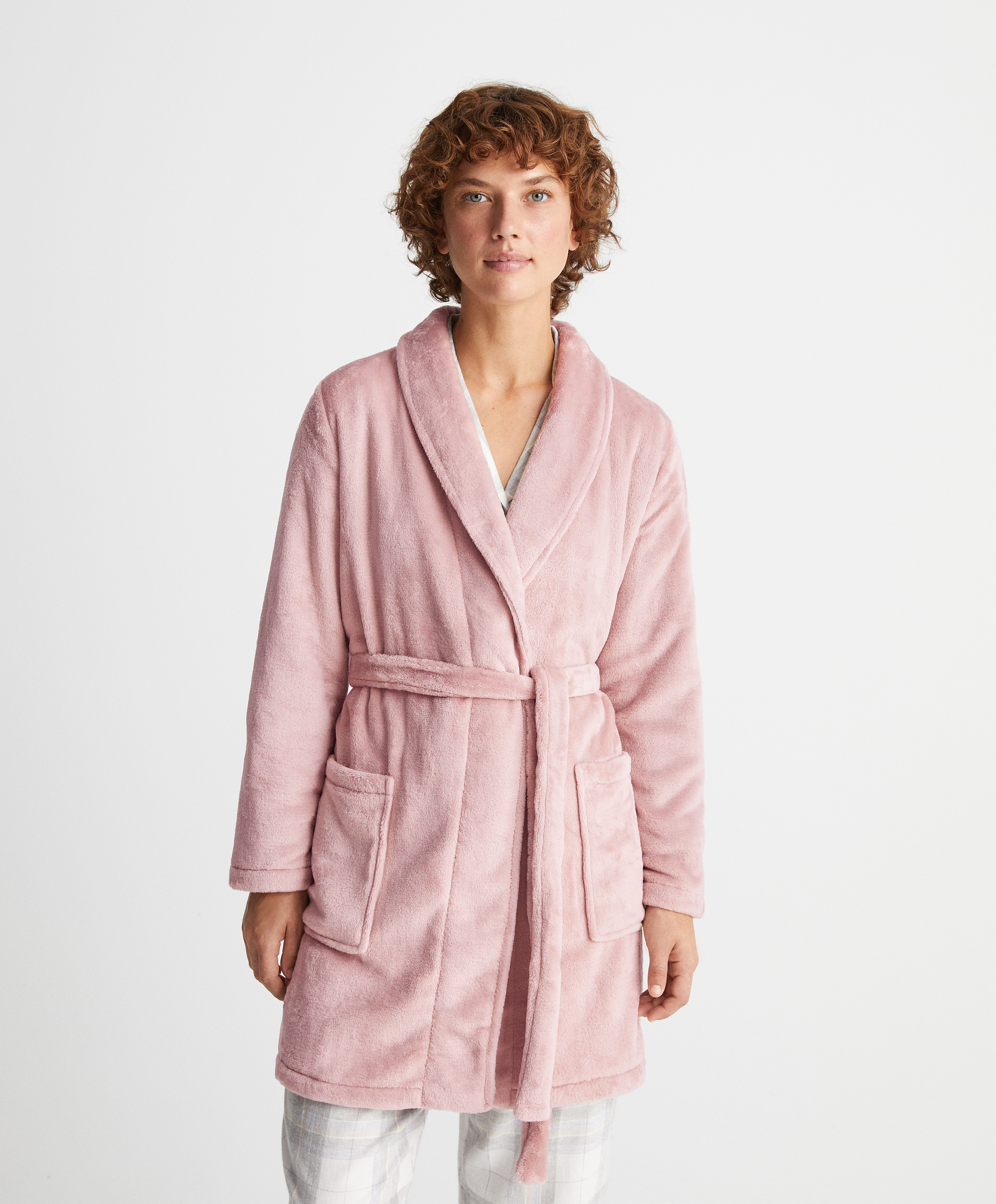 Soft-touch fleece short dressing gown