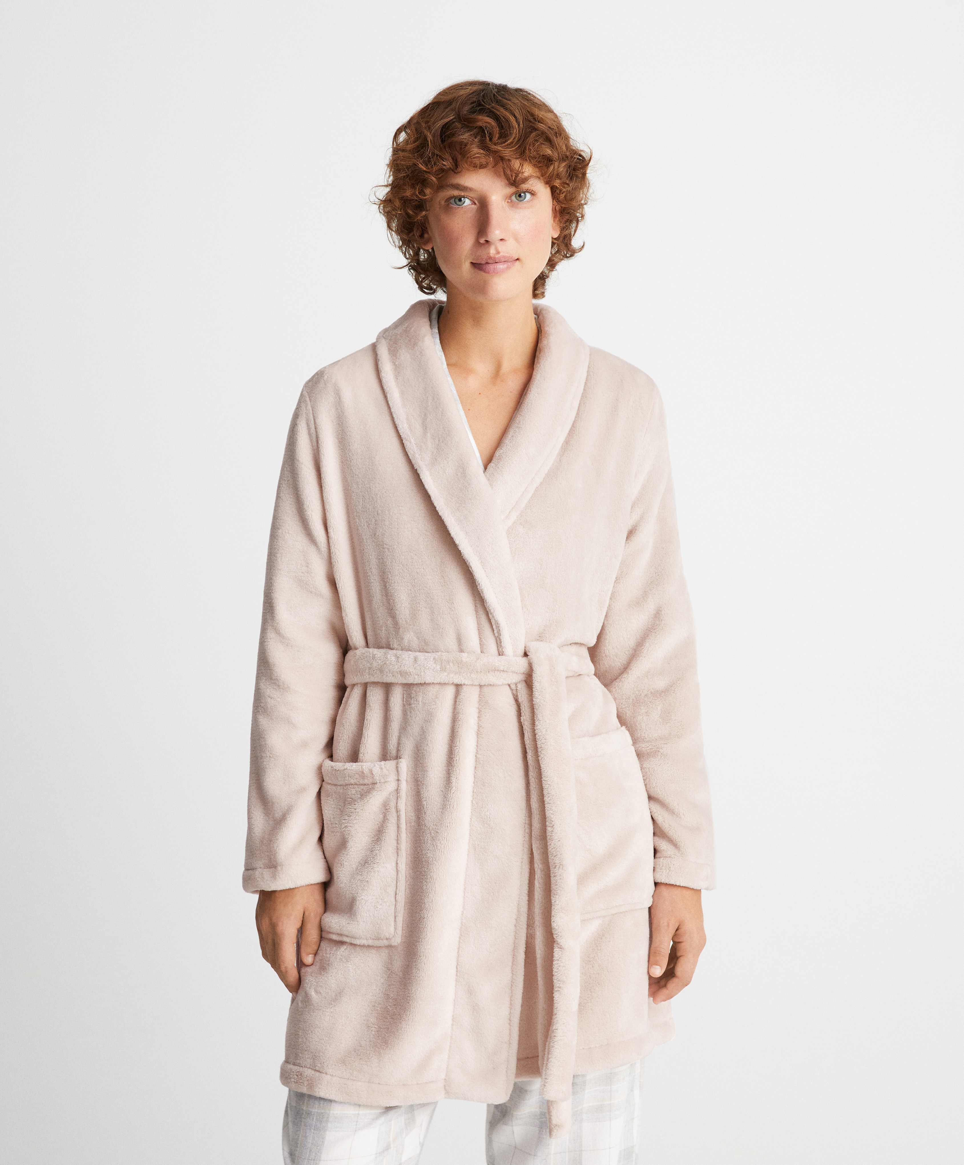 Soft-touch fleece short dressing gown