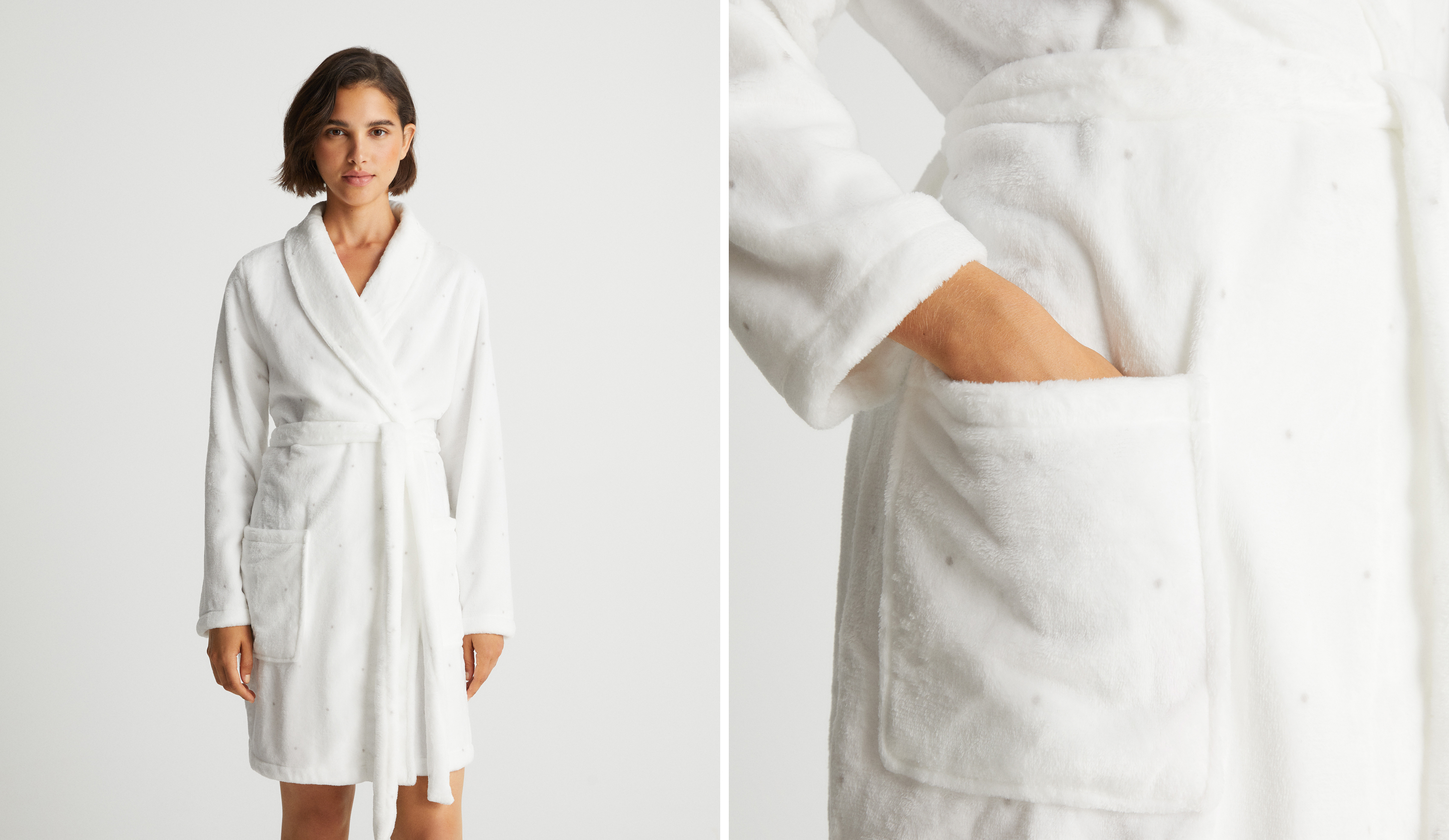 Dotted soft-touch fleece short dressing gown