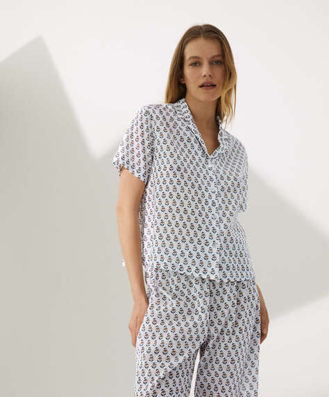 Camisero manga corta 100% algodón estampado - Partes de arriba - CAMISEROS  - DORMIR | OYSHO Islas Canarias