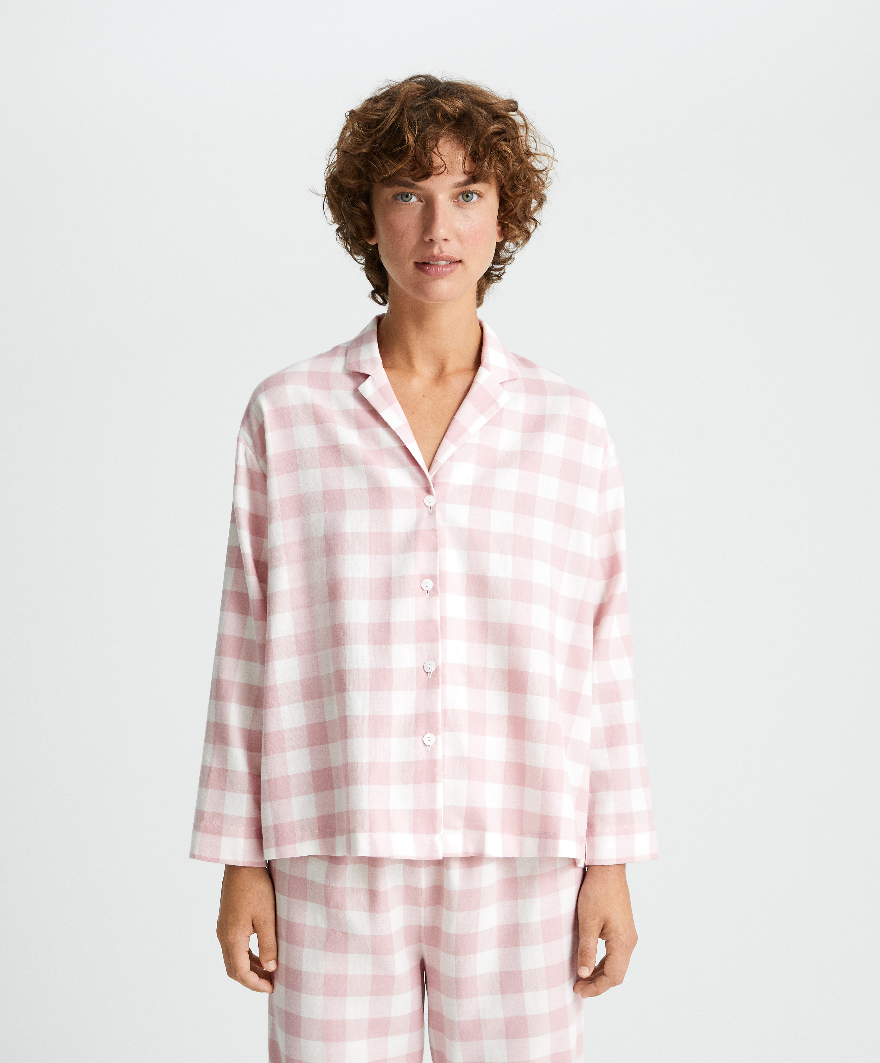 Koszula piżamowa w kratkę z długim rękawem, ze 100% bawełny