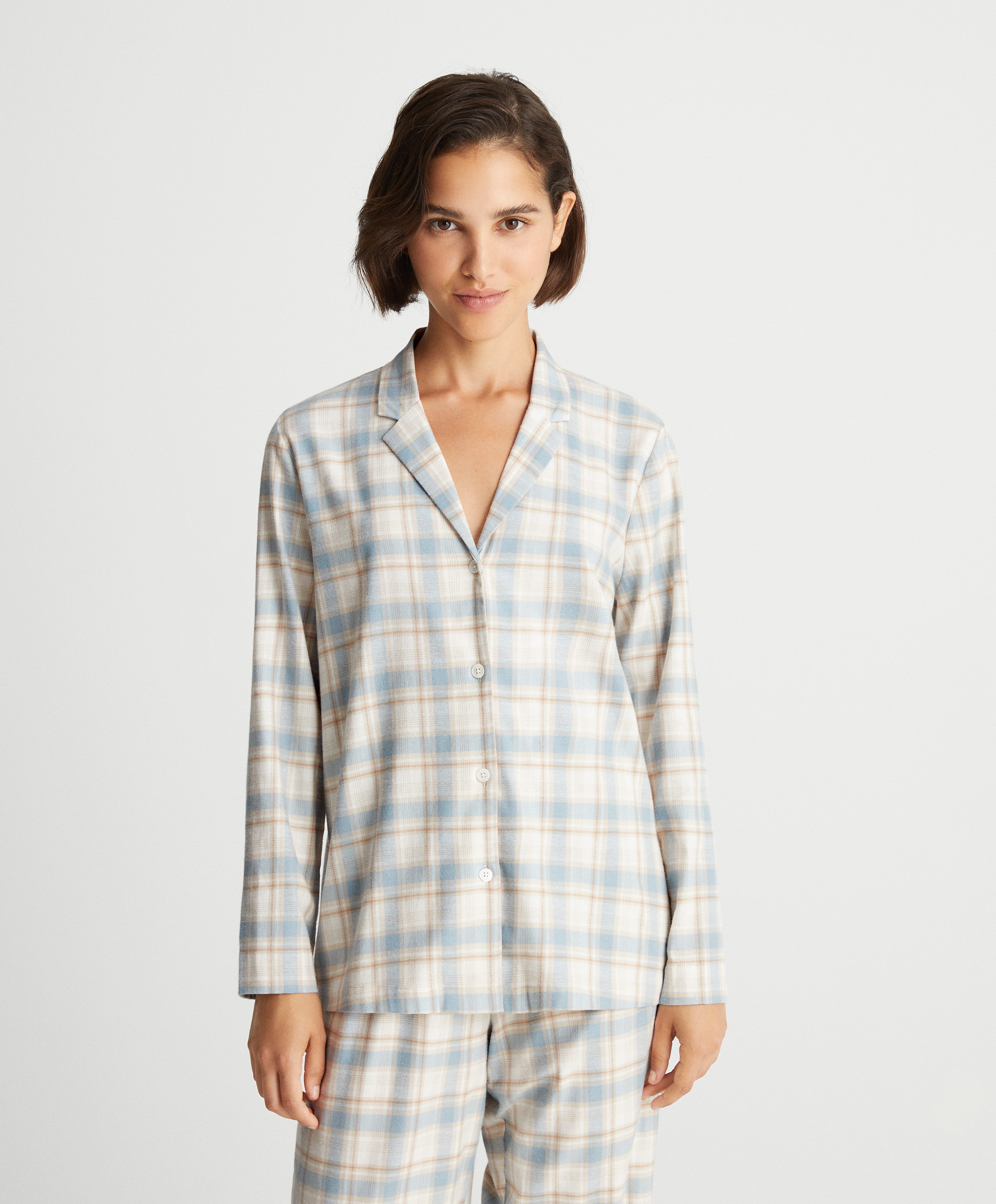 Stretch cotton check shirt with long sleeves