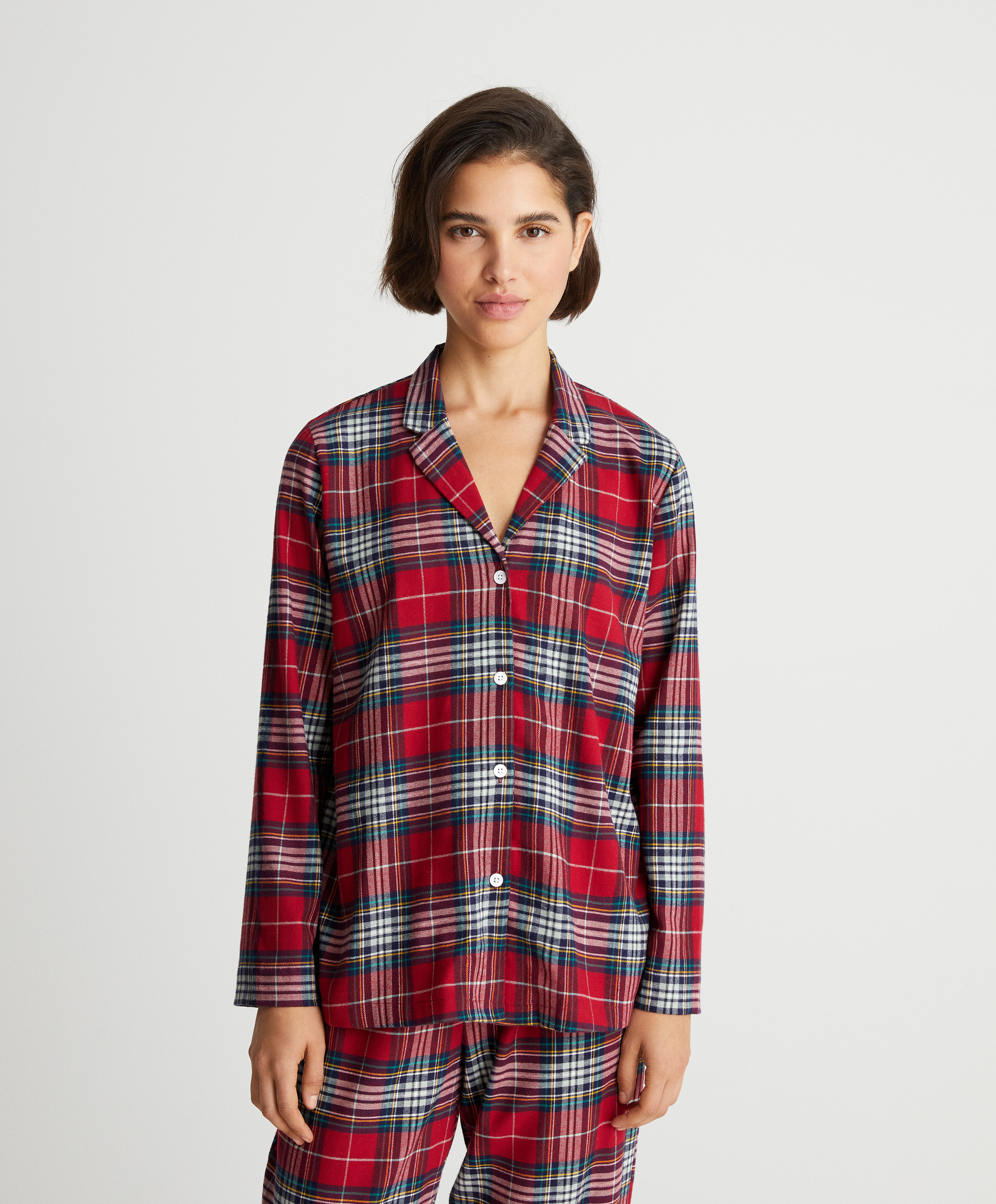 Stretch cotton check shirt with long sleeves