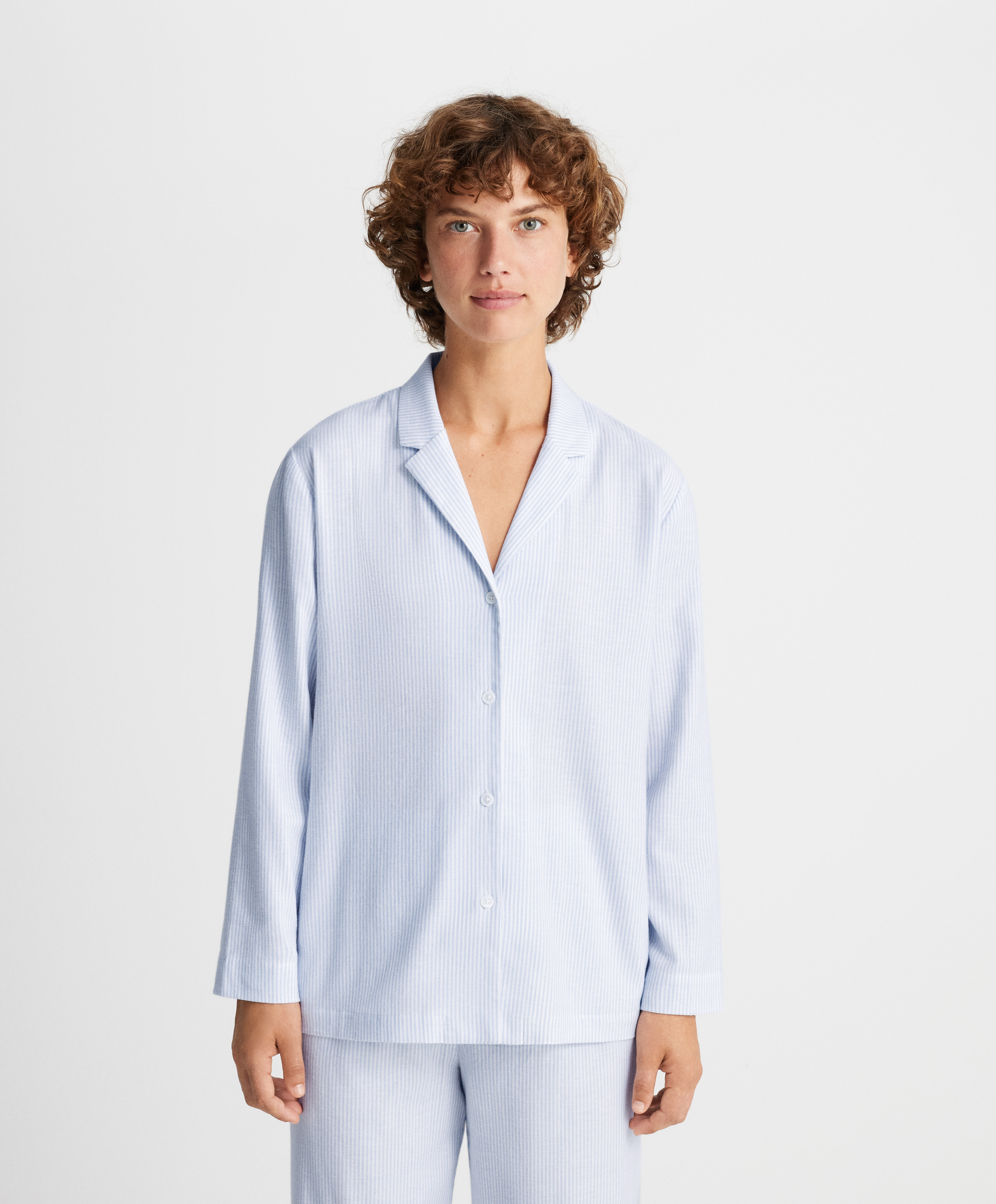 Bluză tip cămașă din bumbac stretch cu mânecă lungă și dungi