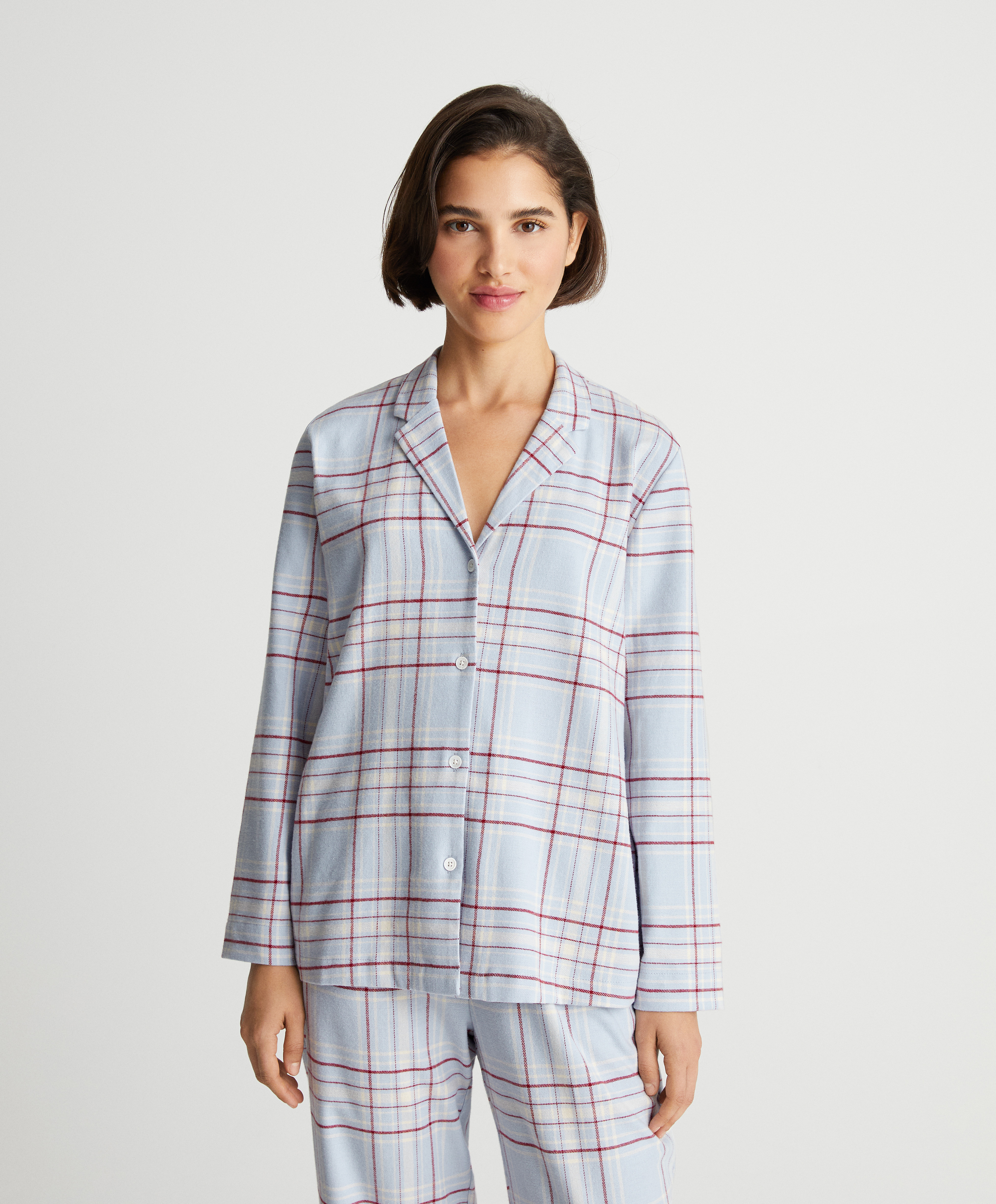 Extra warm kareli uzun kollu pijama gömlek